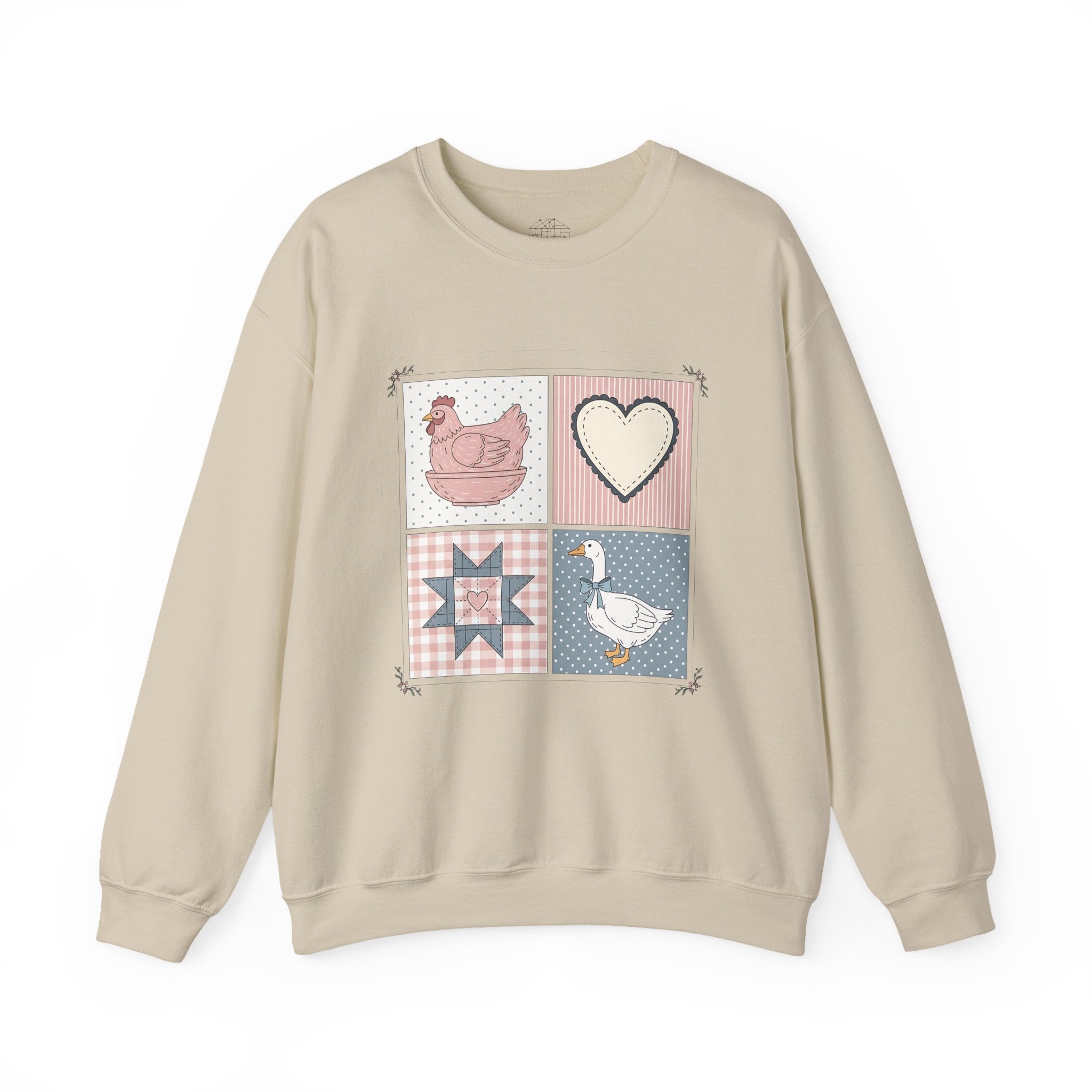 Cottagecore Chicken Patchwork Sweatshirt – Farmhouse Chicken & Goose Crewneck, Cozy Country Homestead Pullover