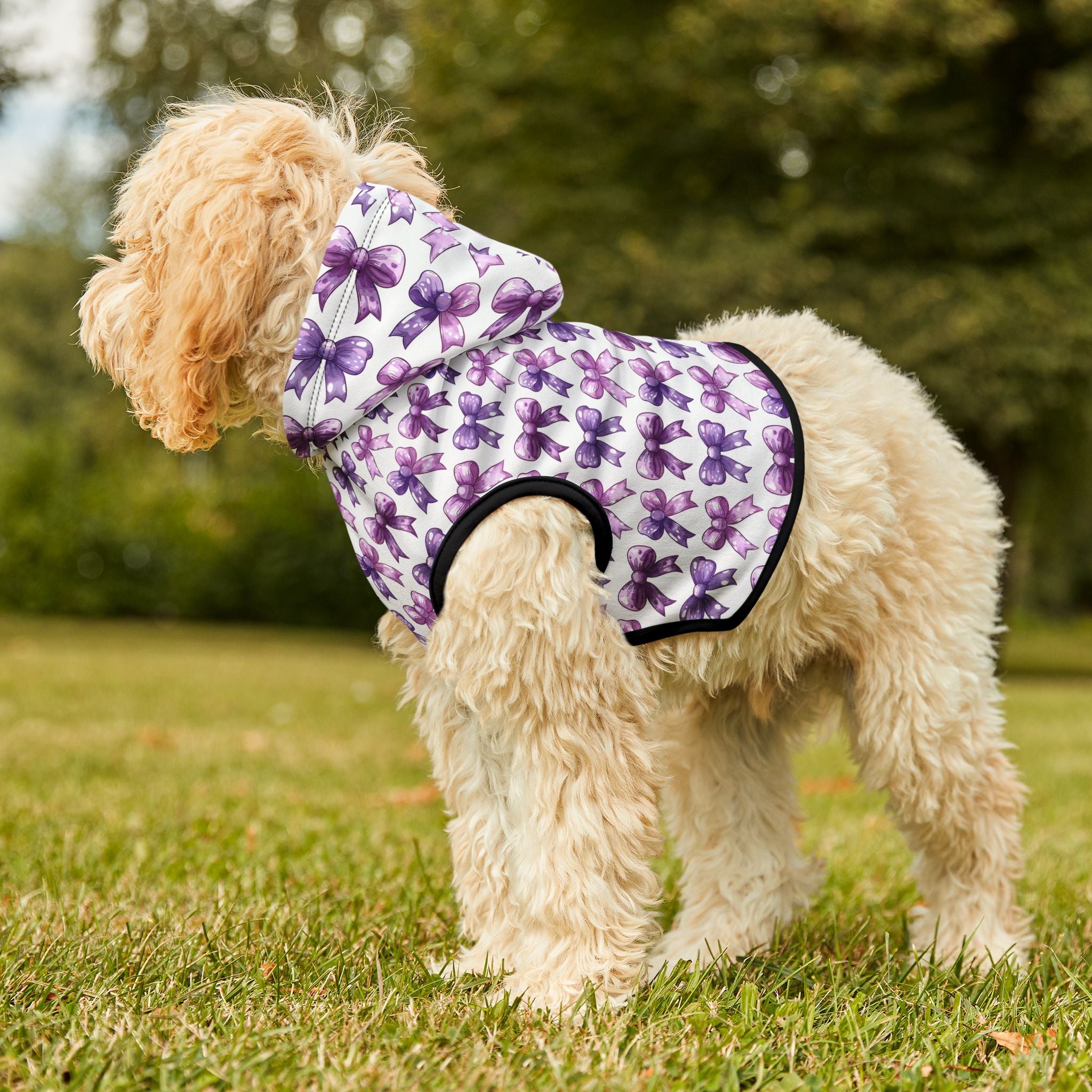 Purple Coquette Bows Cute Pet Hoodie - Adorable Puppy Sweater, Small Dog Outfit, Furry Friend Gift, Pet Apparel, Animal Lover Present