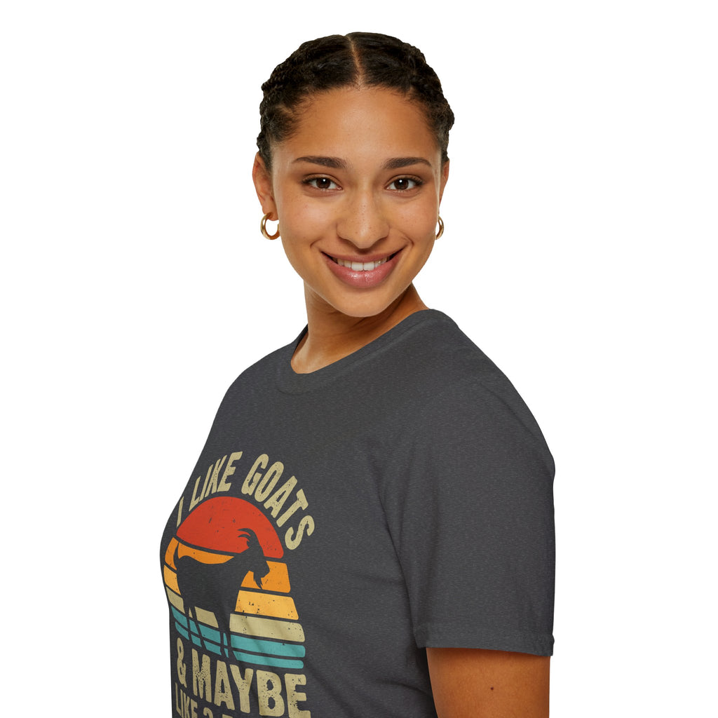 “I Like Goats & Maybe Like 3 People” Vintage Goat Lover Unisex Softstyle T-Shirt | Funny Farm Life Tee
