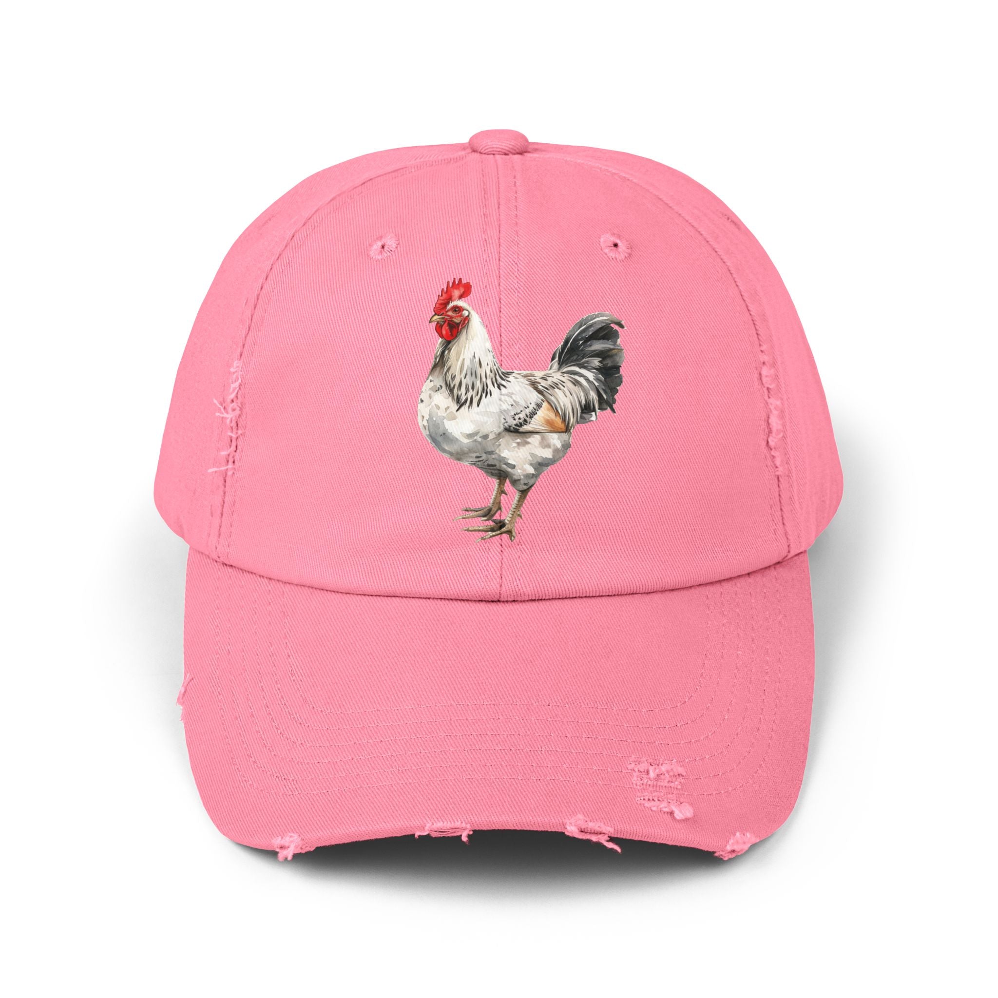 Speckled White Rooster Distressed Baseball Cap – Light Sussex Style Chicken Hat, Vintage Farm Rooster Cap, Backyard Chicken Keeper Gift
