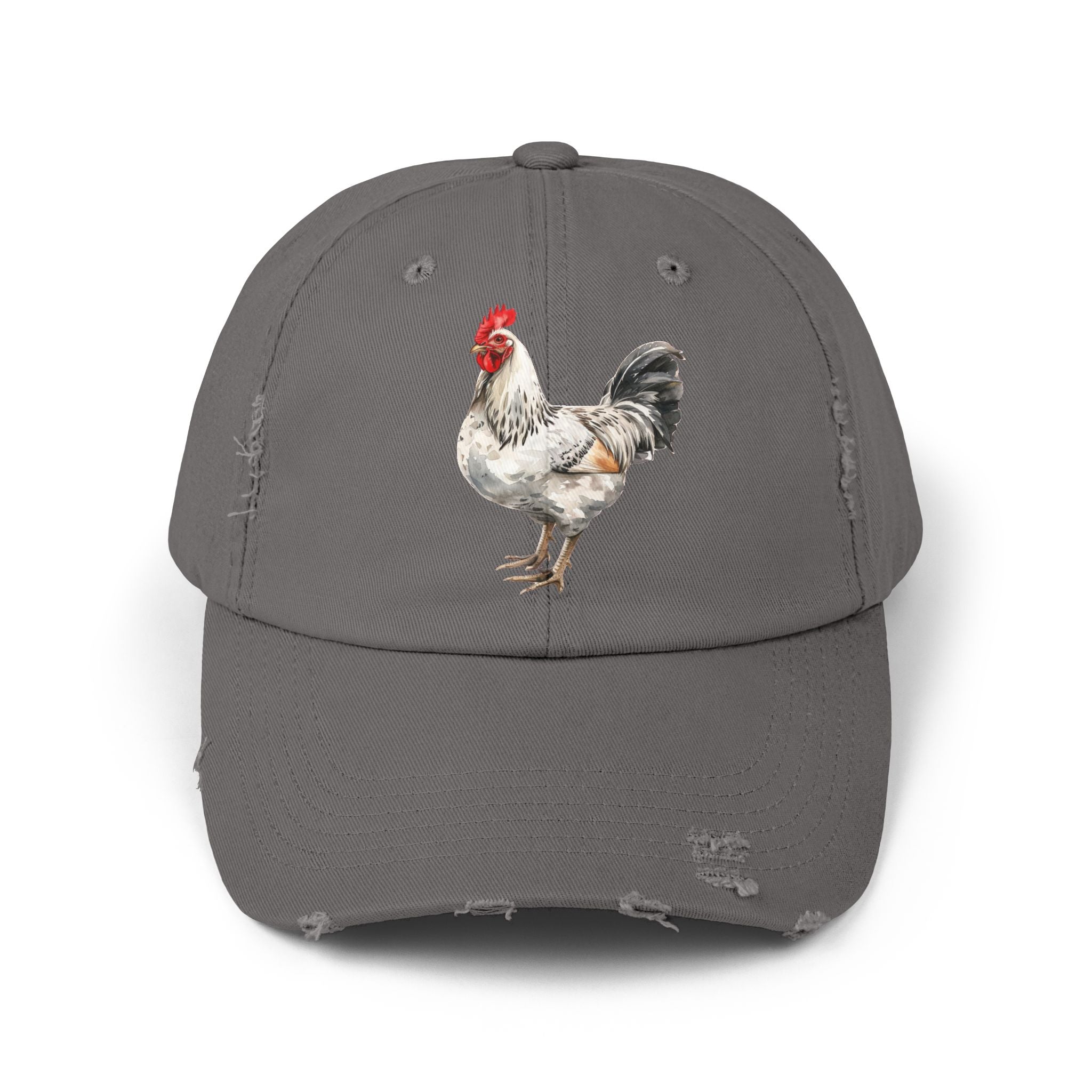 Speckled White Rooster Distressed Baseball Cap – Light Sussex Style Chicken Hat, Vintage Farm Rooster Cap, Backyard Chicken Keeper Gift