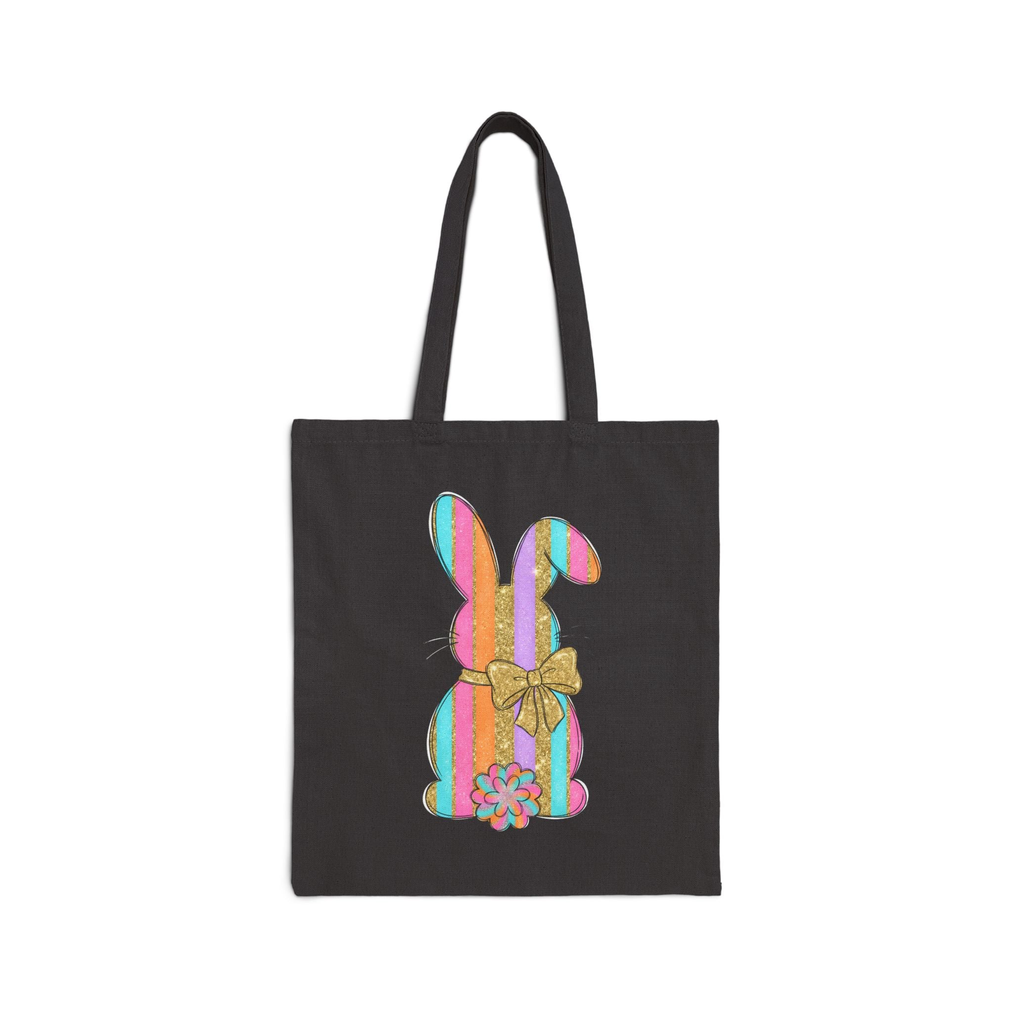Easter Bunny Tote Bag – Pastel Striped Bunny Canvas Bag, Spring Farm Rabbit Market Tote, Cottagecore Reusable Shopping Bag, Farmhouse Easter Gift Tote