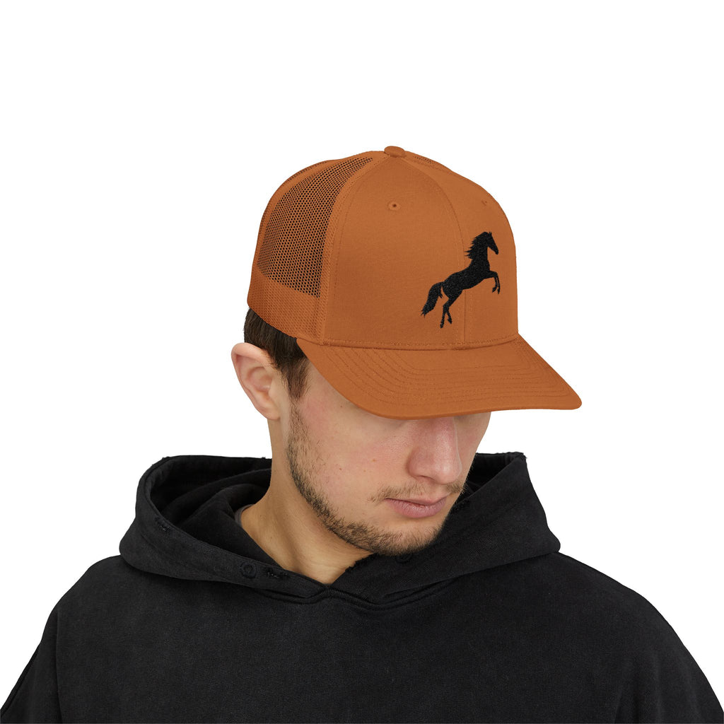 Rearing Horse Trucker Hat | Western Equestrian Mesh Snapback Cap | Rustic Ranch Horse Lover Hat | Farm Life Country Cowboy Cap