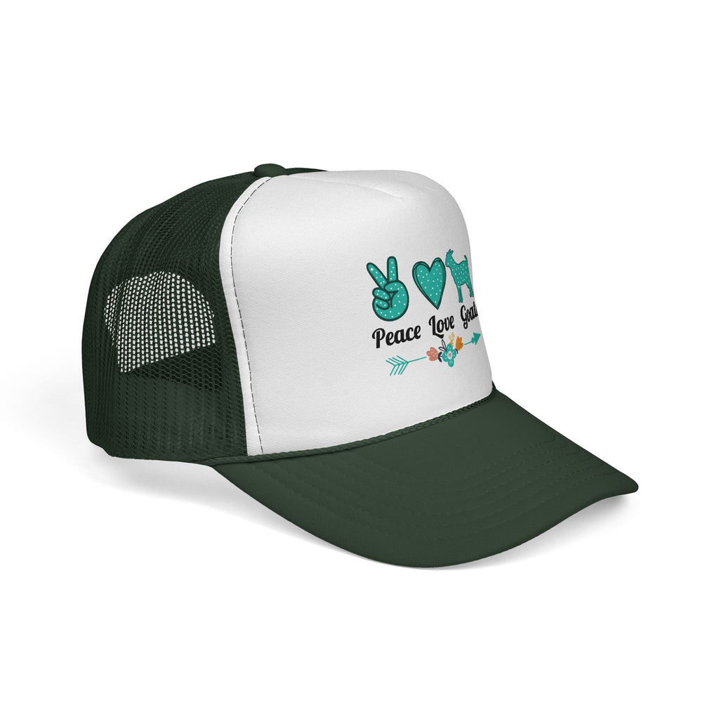Peace Love Goats Trucker Hat – Goat Mom Hat, Farm Life Snapback, Homestead Goat Lover Cap