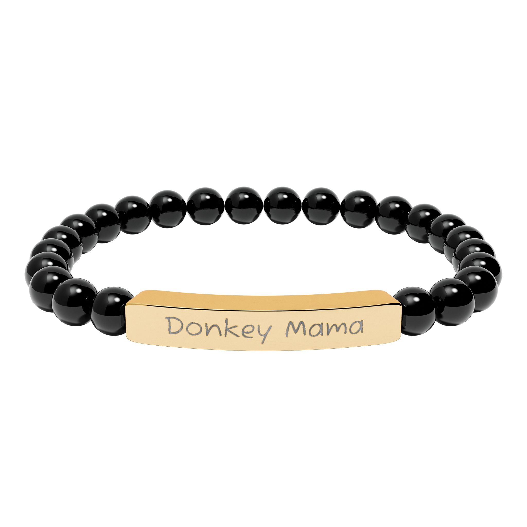 Donkey Mama Natural Stone Stretch Bracelet – Engraved Donkey Lover Jewelry, Farm Mom Gift, Rustic Homestead Bracelet