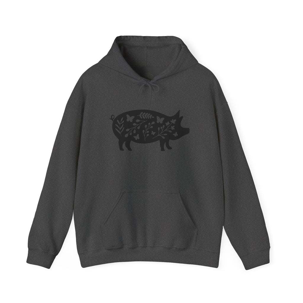 Floral Pig Silhouette Hoodie – Farm Life Sweatshirt, Pig Lover Pullover, Homestead Hoodie, Mini Pig Apparel, Farm Animal Hoodie, Country Living Unisex Hoodie