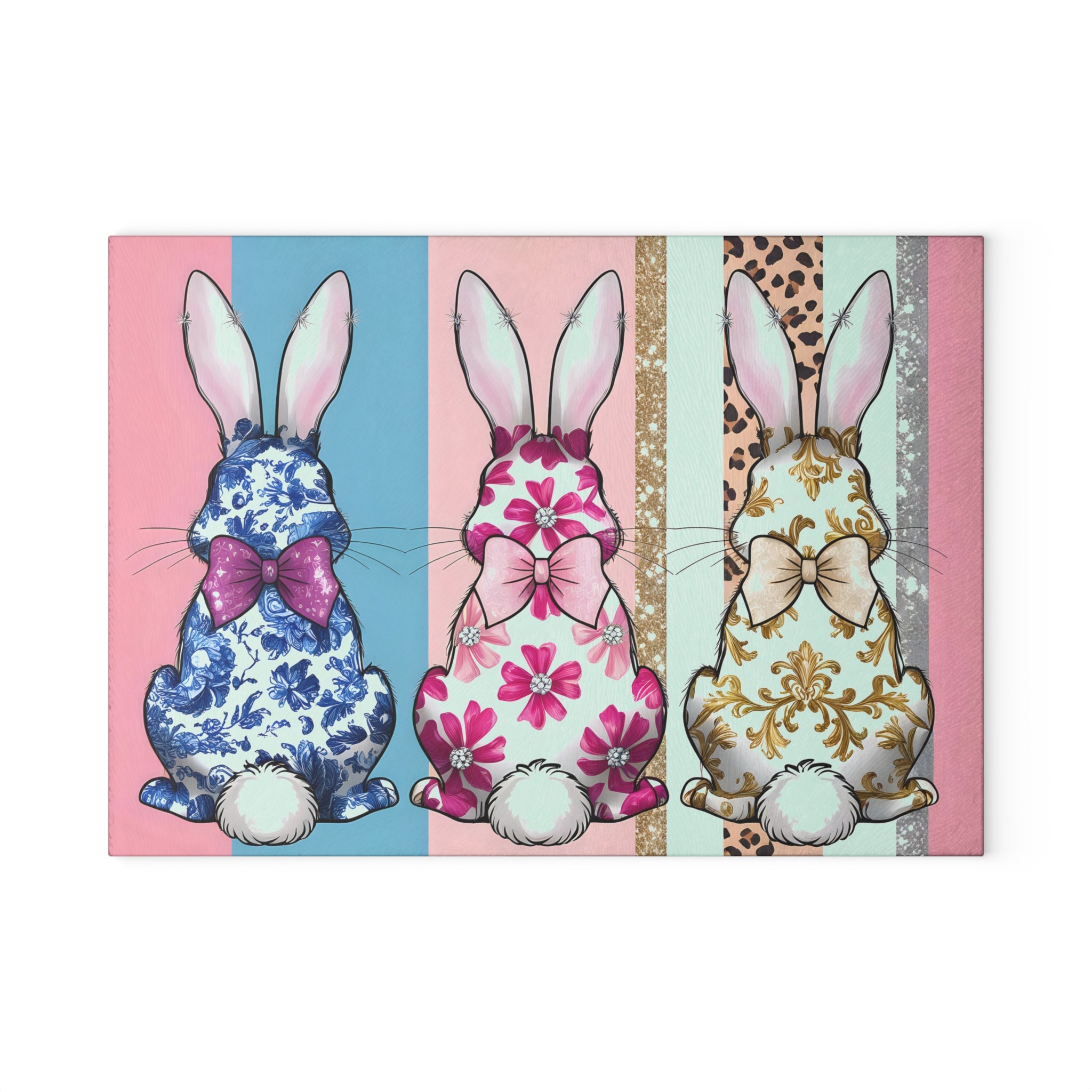 Pink Bunny Glass Cutting Board | Whimsical Rabbit Kitchen Decor | Cottagecore Easter Tempered Glass Cutting Board | Gumpert Homestead