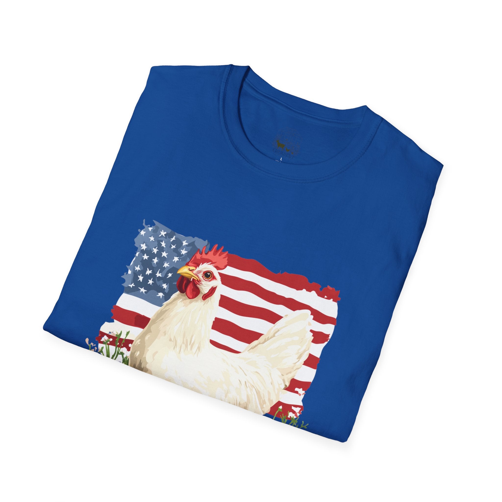 Patriotic Chicken T-Shirt – American Flag Hen Shirt, Farm Life Tee, 4th of July Chicken Shirt, Backyard Chicken Keeper Gift, Homestead Farm Apparel