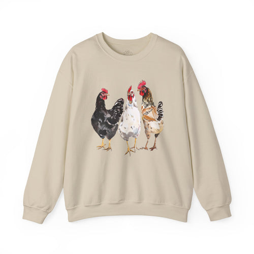 Chicken Flock Sweatshirt – Farmhouse Hen Lineup Crewneck, Cozy Homestead Chicken Mom Pullover, Unisex Gildan 18000