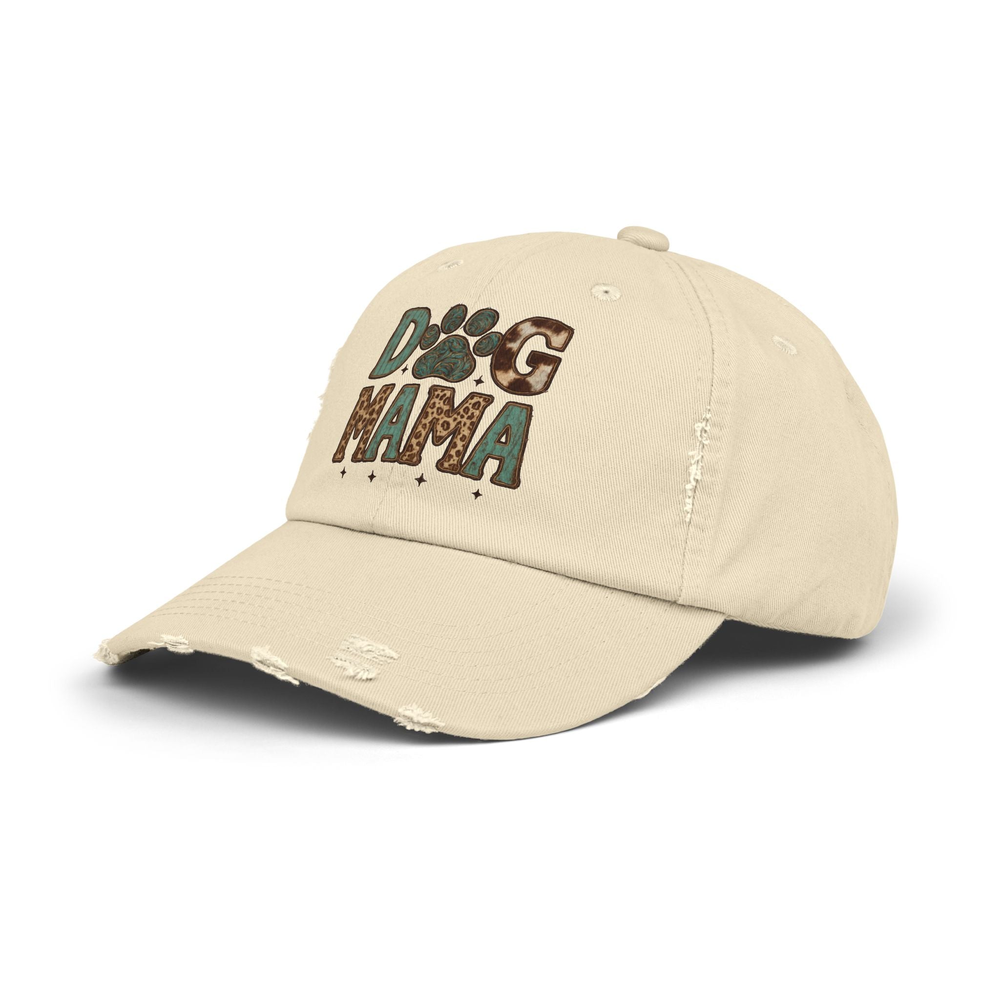 Dog Mama Distressed Baseball Cap – Vintage Dog Mom Hat, Farmhouse Pet Lover Cap, Washed Cotton Casual Hat