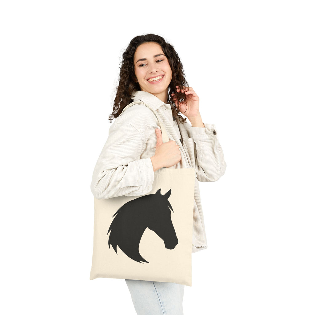 Horse Head Silhouette Canvas Tote Bag | Equestrian Farm Tote | Minimalist Horse Lover Market Bag | Rustic Farmhouse Country Tote
