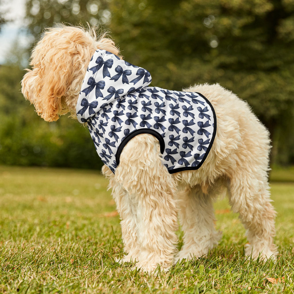 Navy Coquette Bows Cute Pet Hoodie - Adorable Puppy Sweater, Small Dog Outfit, Furry Friend Gift, Pet Apparel, Animal Lover Present