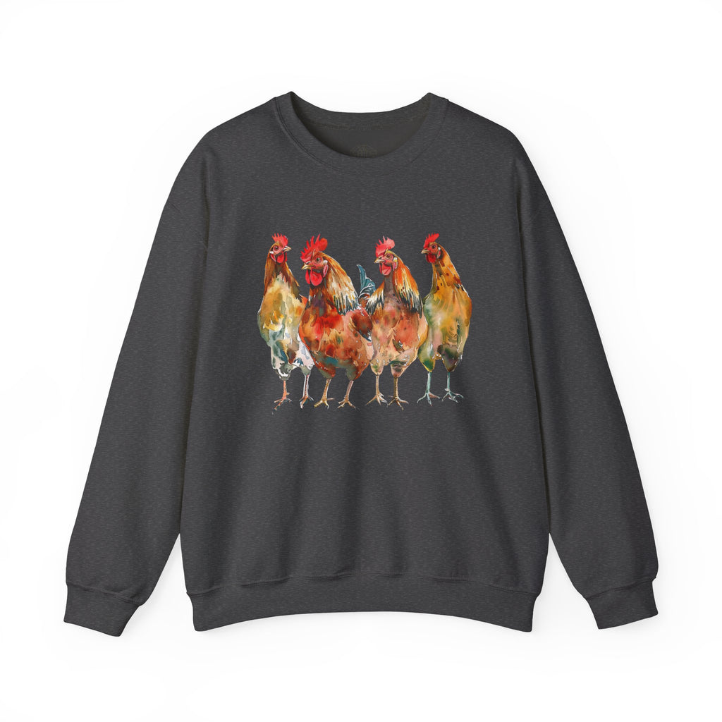 Chicken Flock Sweatshirt – Farmhouse Hen Lineup Crewneck, Cozy Homestead Chicken Mom Pullover, Unisex Gildan 18000