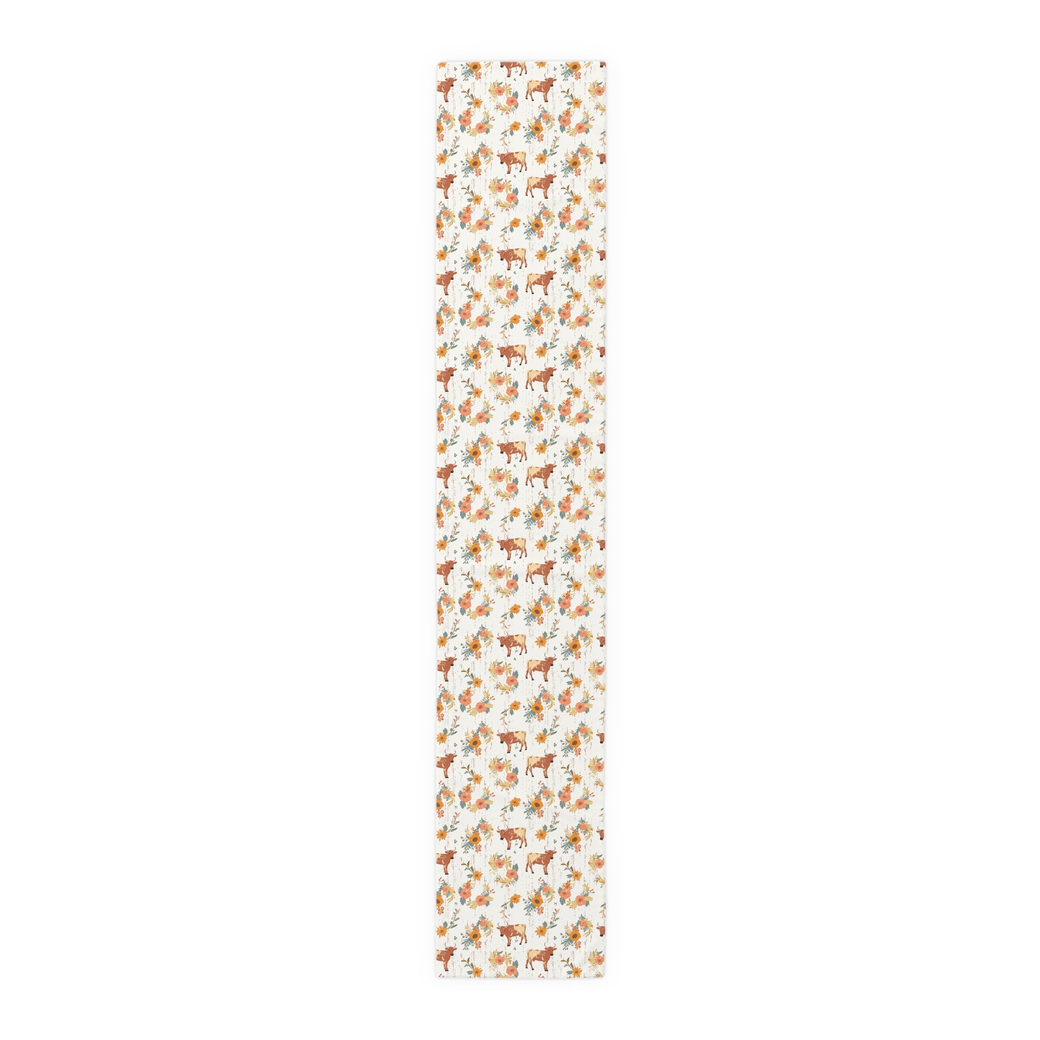 Floral Cow Farmhouse Table Runner | Cottagecore Country Dining Table Decor | Rustic Farm Animal Table Linen | Homestead Kitchen Runner