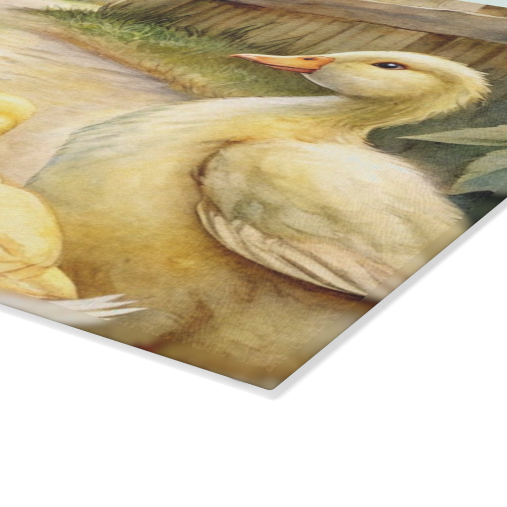 Farmhouse Duck Glass Cutting Board | Cute Duckling Kitchen Decor | Rustic Farm Animal Tempered Glass Cutting Board | Gumpert Homestead