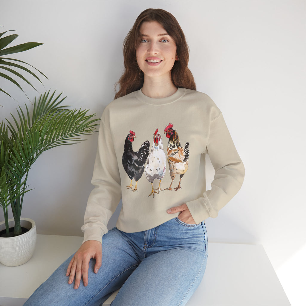 Chicken Flock Sweatshirt – Farmhouse Hen Lineup Crewneck, Cozy Homestead Chicken Mom Pullover, Unisex Gildan 18000