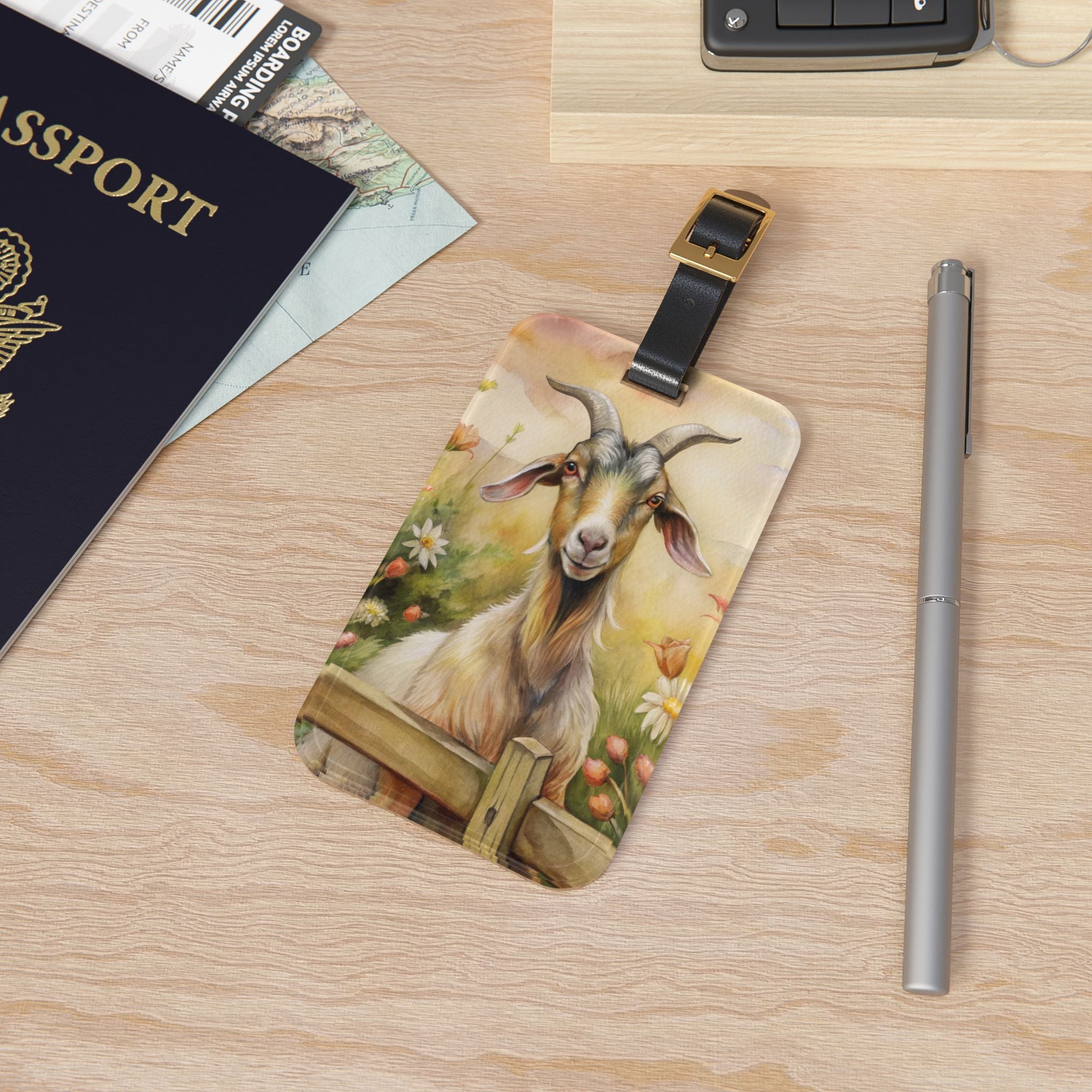 Goat Luggage Tag | Farmhouse Travel Accessory | Rustic Goat Suitcase Tag | Cottagecore Farm Animal Bag Identifier | Gumpert Homestead
