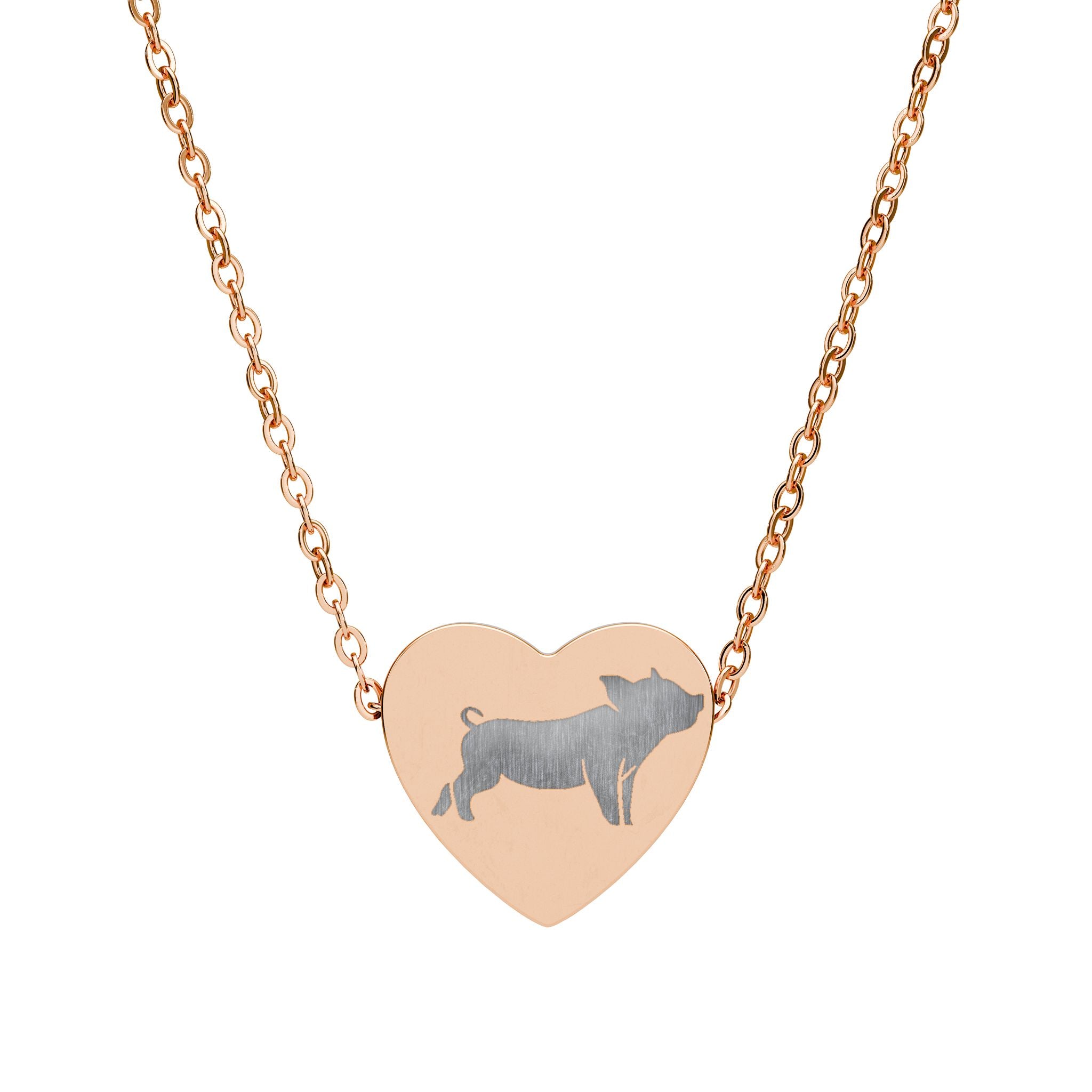 Pig Heart Necklace – Farm Pig Jewelry, Pig Lover Gift, Homestead Necklace, Mini Pig Pendant, Farm Animal Jewelry, Stainless Steel Engraved Heart Necklace