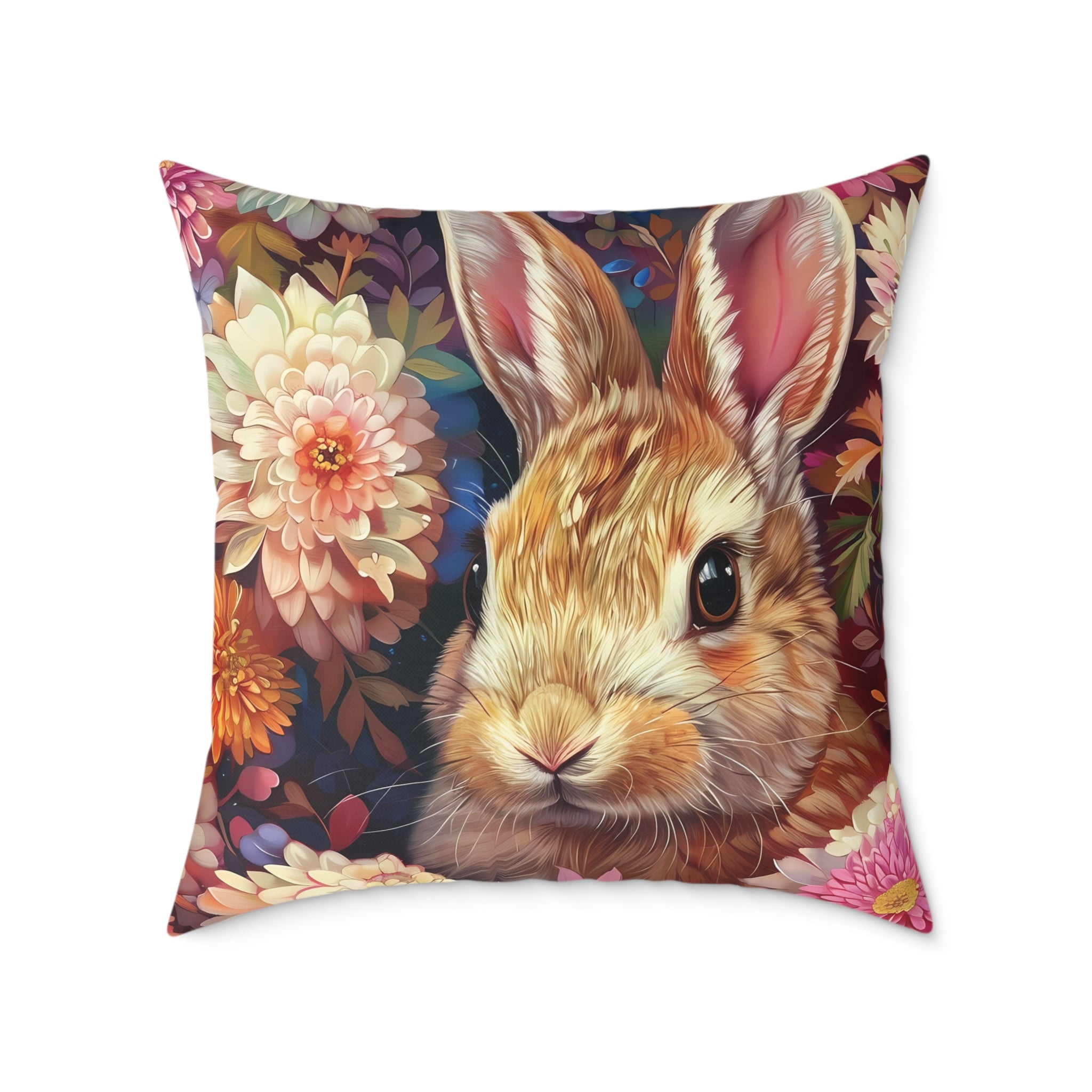 Floral Bunny Throw Pillow | Cottagecore Rabbit Accent Pillow | Woodland Farmhouse Decor Cushion | Wildflower Bunny Pillow | Gumpert Homestead