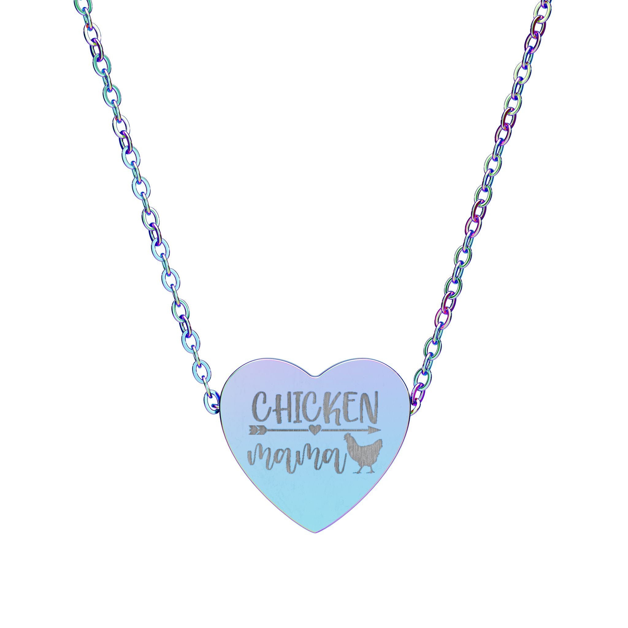 Chicken Mama Heart Necklace – Farm Lover Jewelry, Stainless Steel Engraved Necklace, Chicken Mom Gift