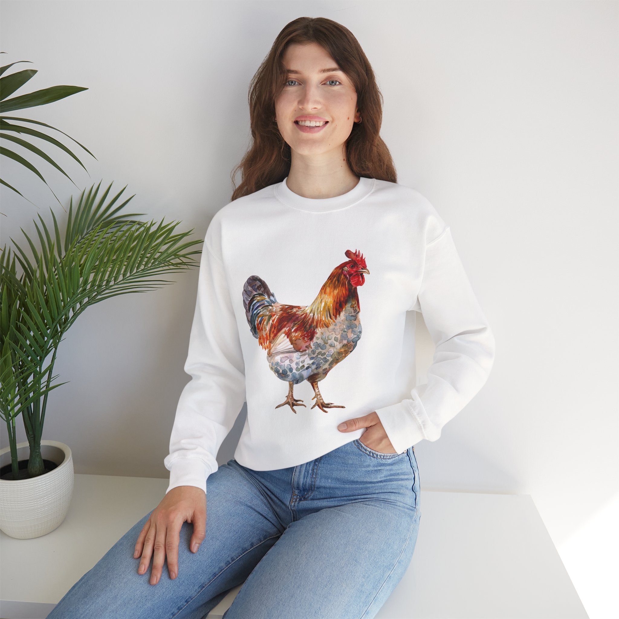 Easter Egger Rooster Sweatshirt – Farmhouse Chicken Crewneck, Colorful Ameraucana-Style Rooster Pullover, Homestead Apparel
