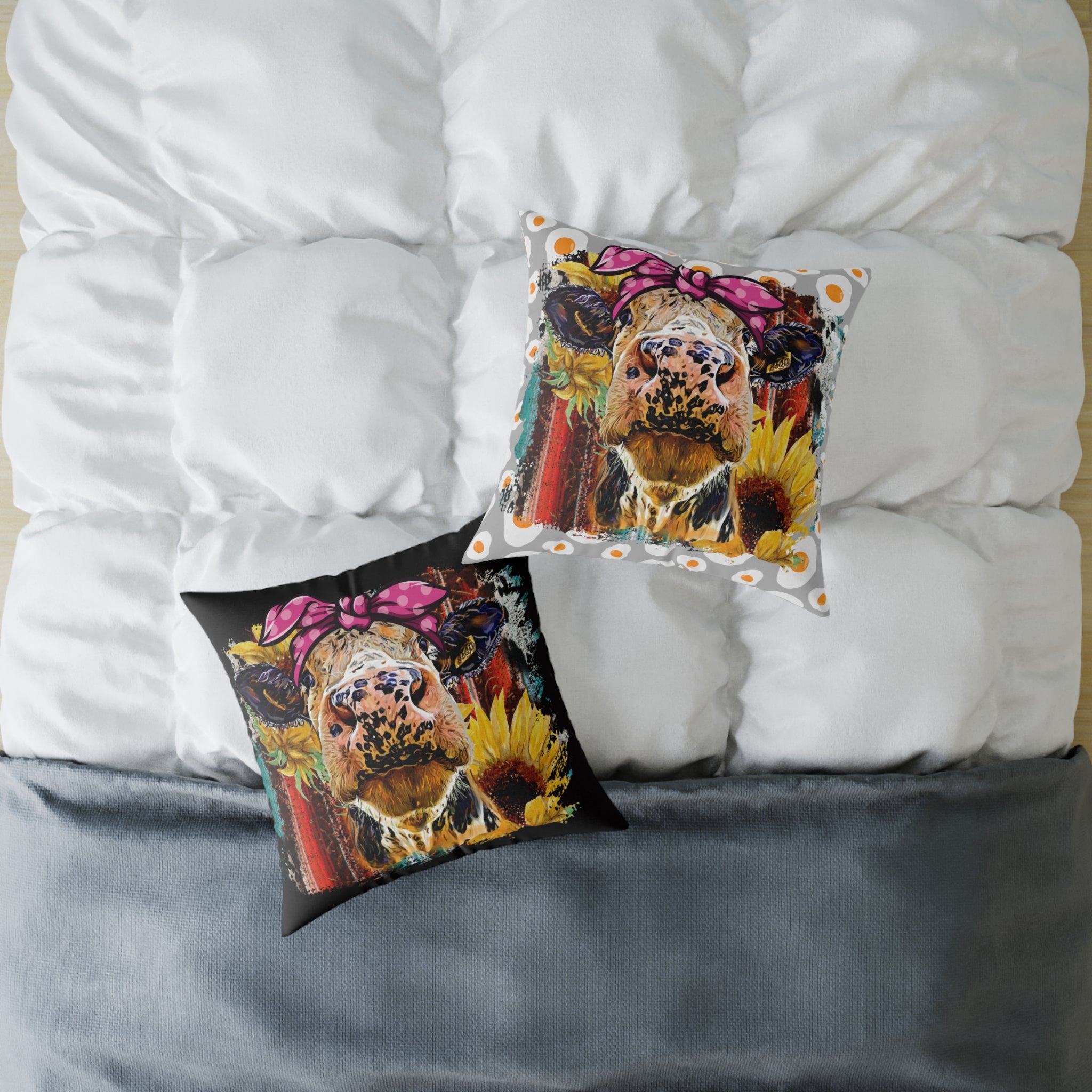 Funny Cow Throw Pillow | Farmhouse Cow Accent Pillow | Sunflower Highland Cow Decor Cushion | Rustic Country Home Decor | Gumpert Homestead