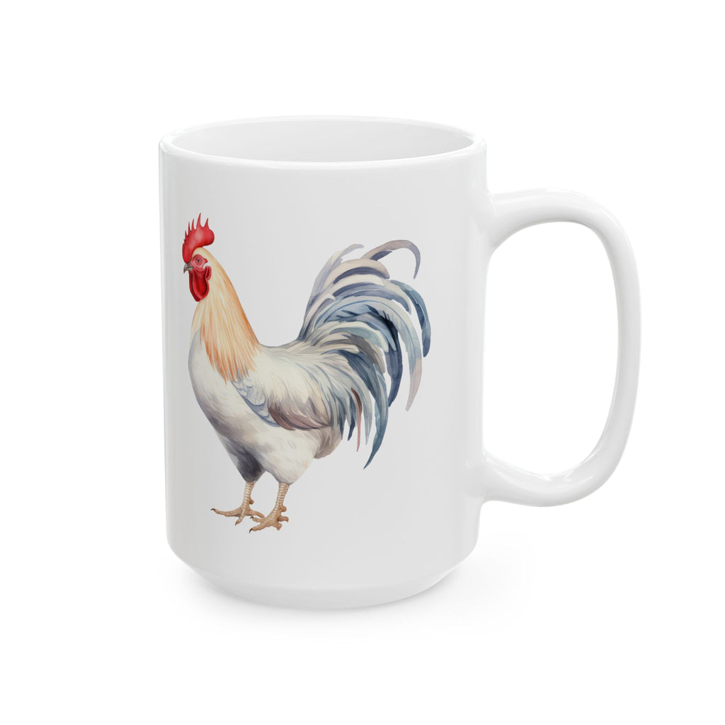 White Leghorn Rooster Ceramic Mug – Farm Homestead Coffee Cup, Backyard Chicken Lover Gift (11oz, 15oz)