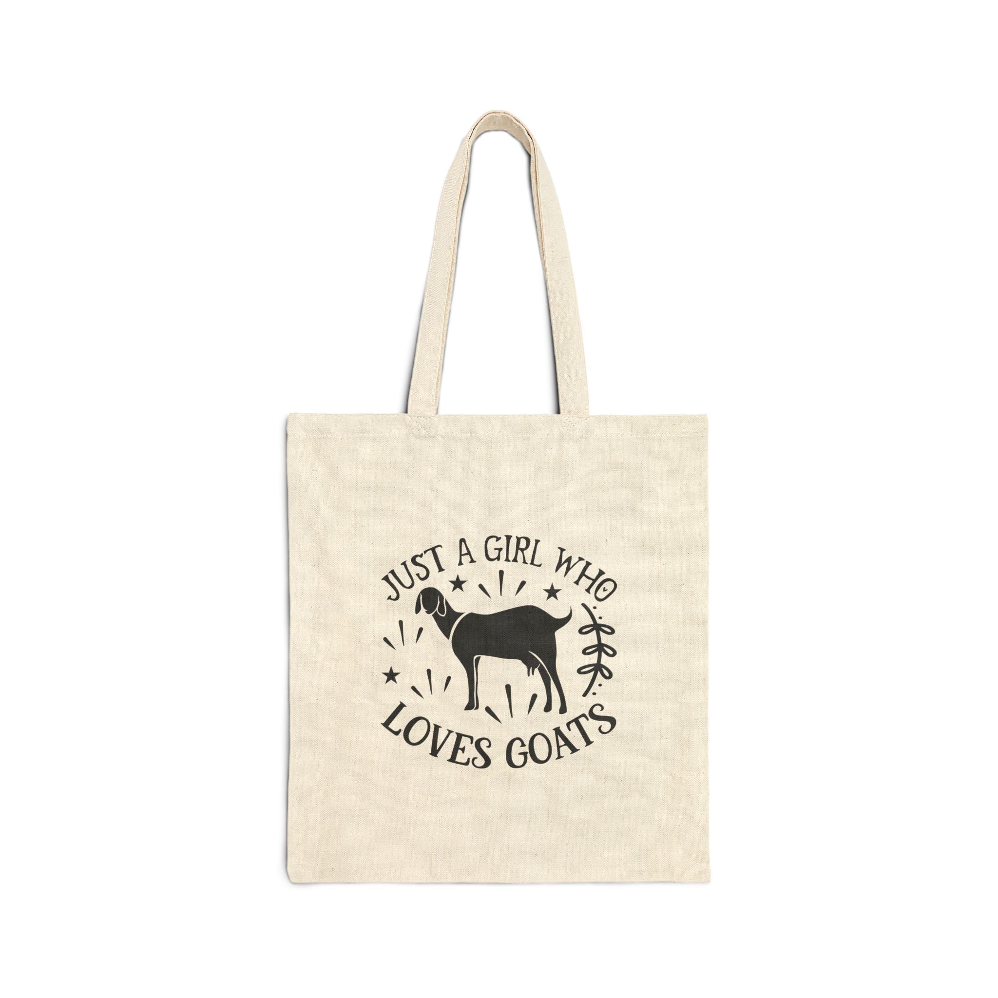 Just a Girl Who Loves Goats Canvas Tote Bag – Goat Mom Market Bag, Farmhouse Goat Lover Reusable Tote
