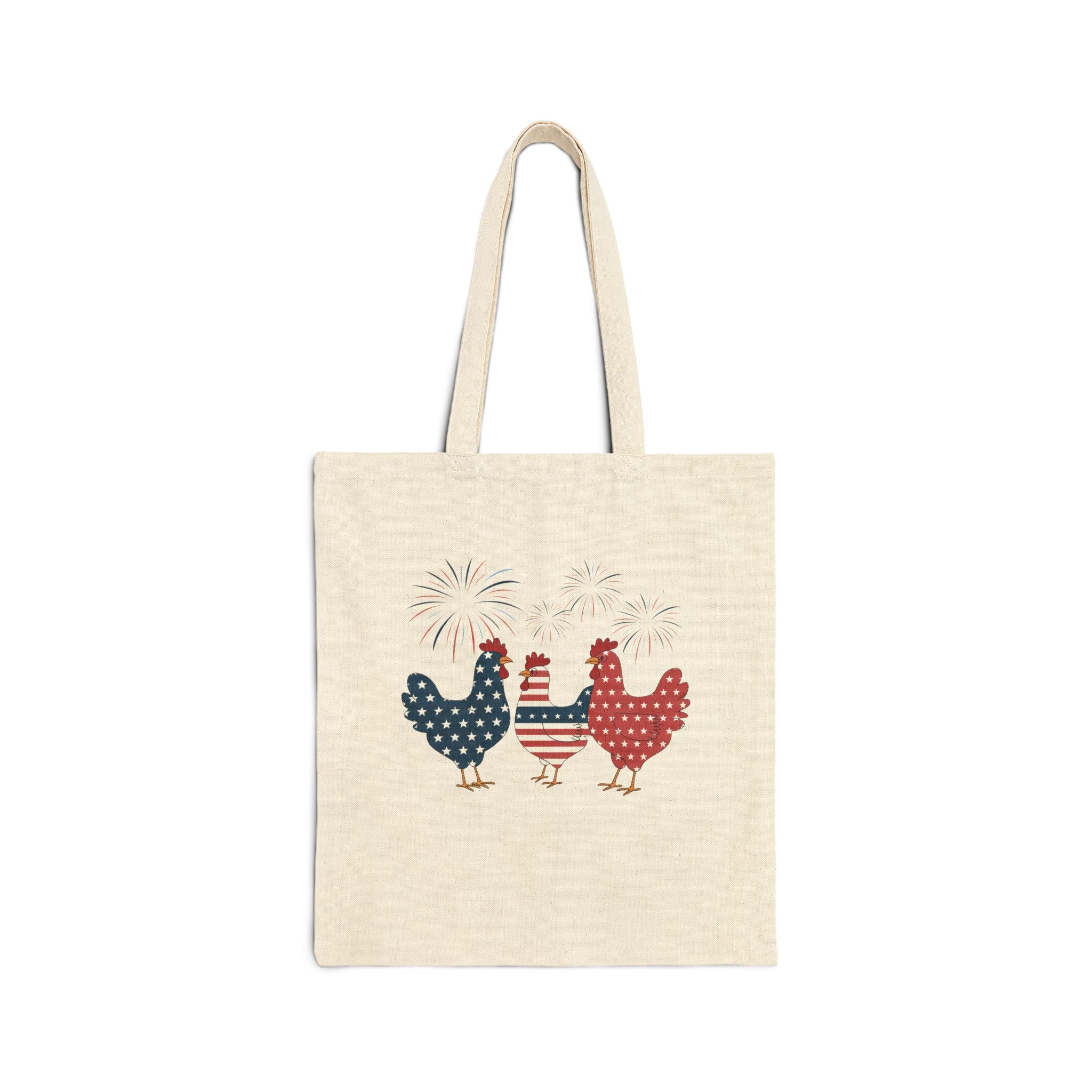 Patriotic Chicken Tote Bag – Red White Blue Farm Hen Canvas Bag, Fourth of July Chicken Market Tote, Farmhouse Country Reusable Shopping Bag, Homestead Farm Gift