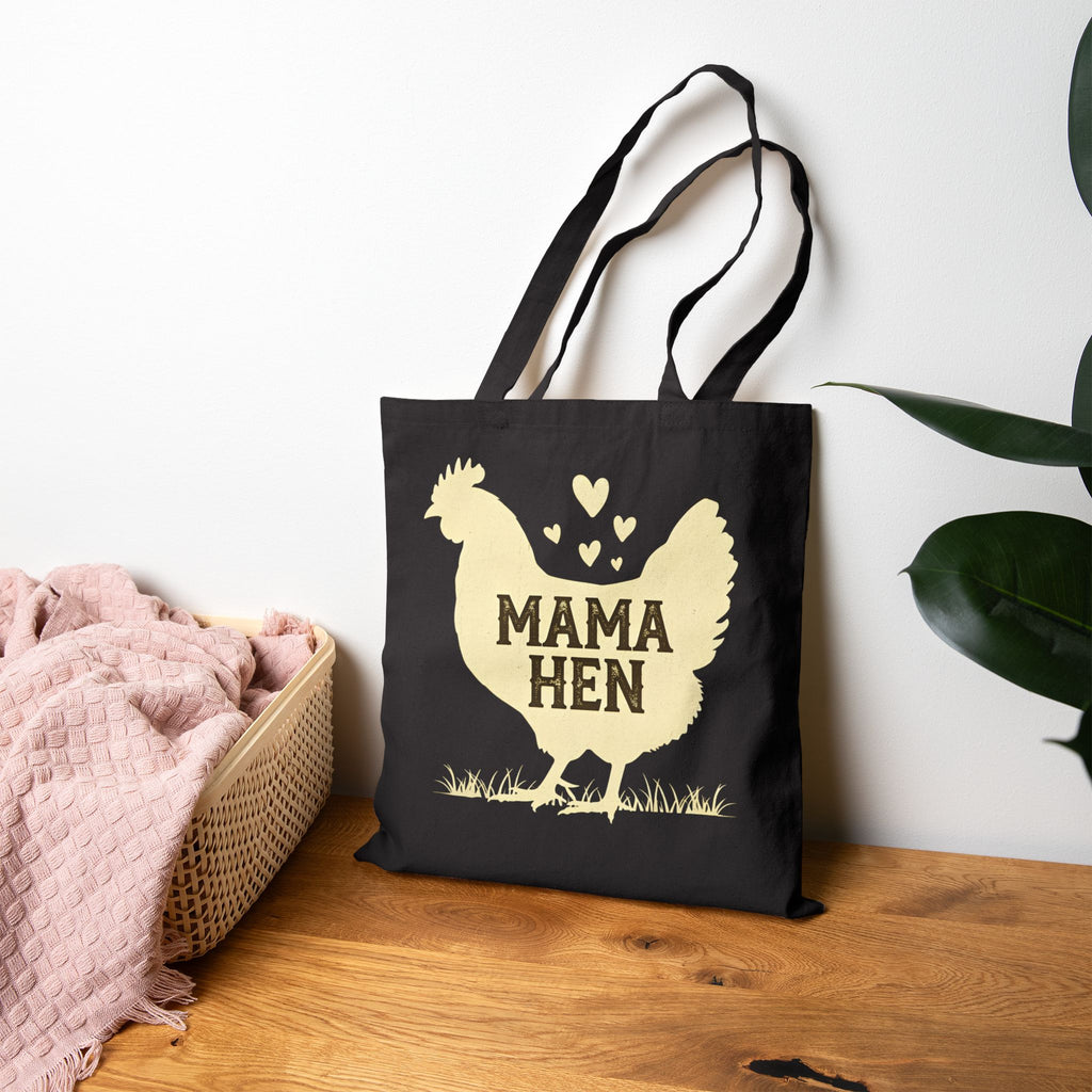 Mama Hen Canvas Tote Bag – Chicken Mom Market Bag, Farmhouse Chicken Lover Tote, Reusable Homestead Shopping Bag