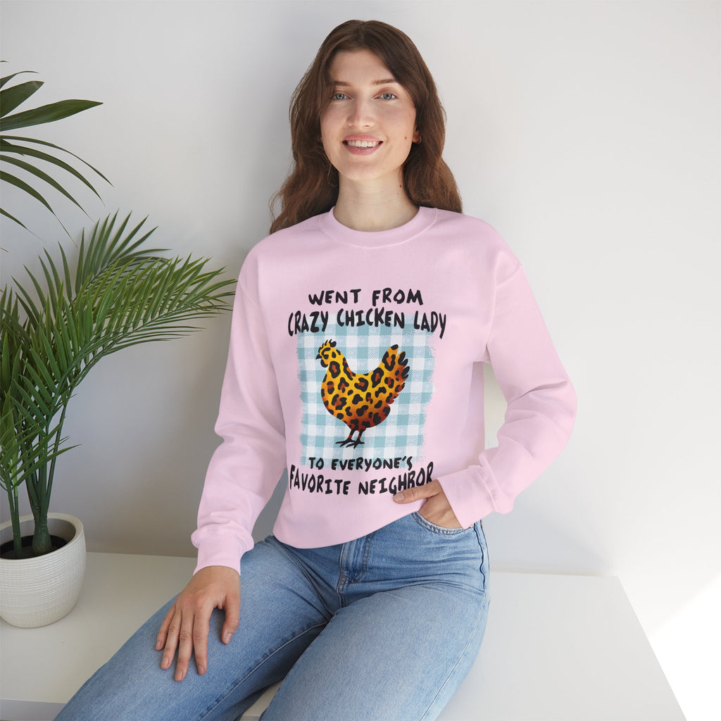 Went From Crazy Chicken Lady Sweatshirt – Funny Chicken Mom Crewneck, Farmhouse Homestead Neighbor Gift Pullover