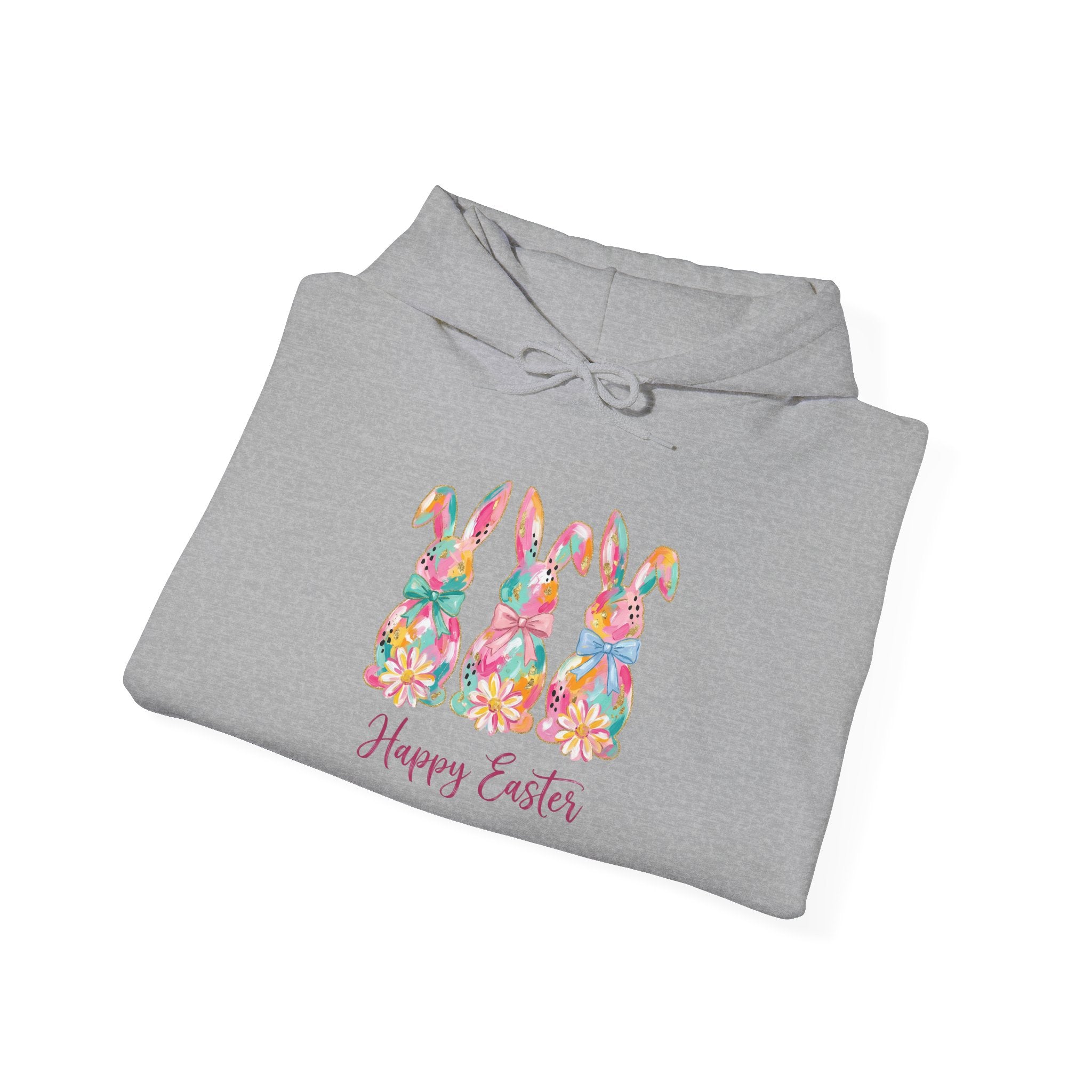 Happy Easter Bunny Hoodie Pink | Colorful Easter Rabbit Sweatshirt | Cottagecore Spring Bunny Pullover | Farmhouse Easter Hoodie | Homestead Holiday Apparel