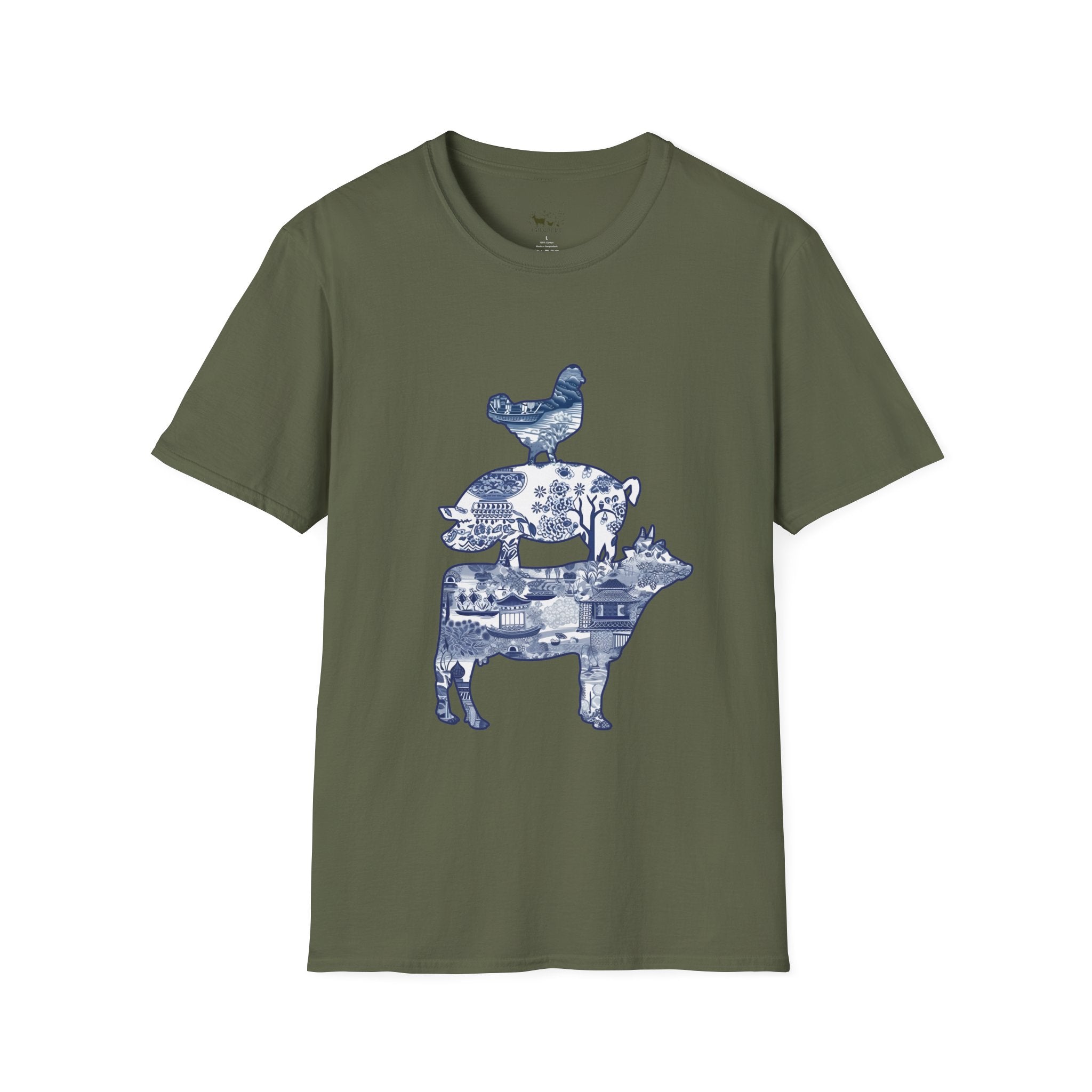 Floral Pig Stack T-Shirt – Cute Farm Pig Shirt, Cottagecore Pig Graphic Tee, Farm Life Animal Shirt, Homestead Apparel, Pig Lover Gift