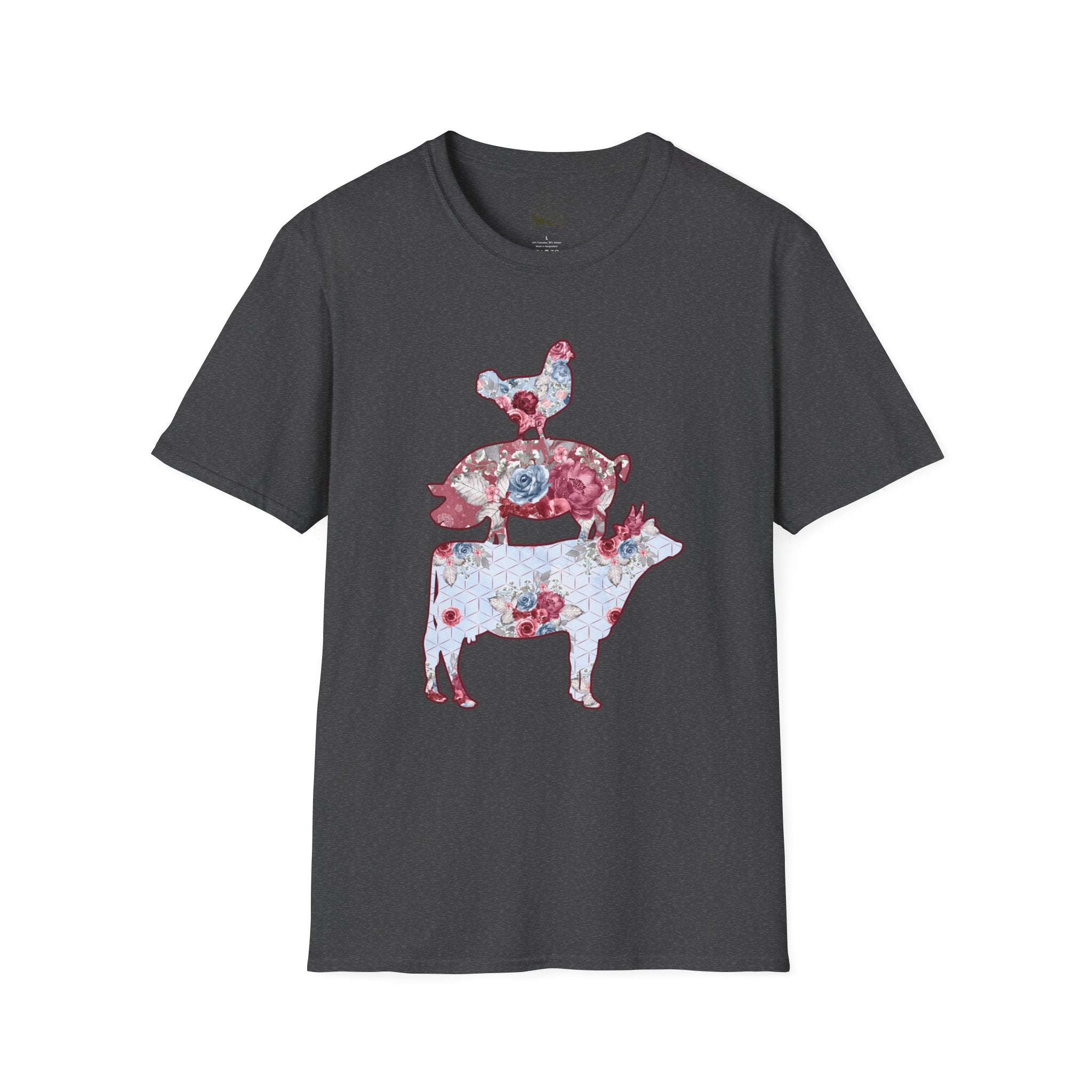 Floral Pig Stack T-Shirt – Cute Farm Pig Shirt, Cottagecore Pig Graphic Tee, Farm Life Animal Shirt, Homestead Apparel, Pig Lover Gift