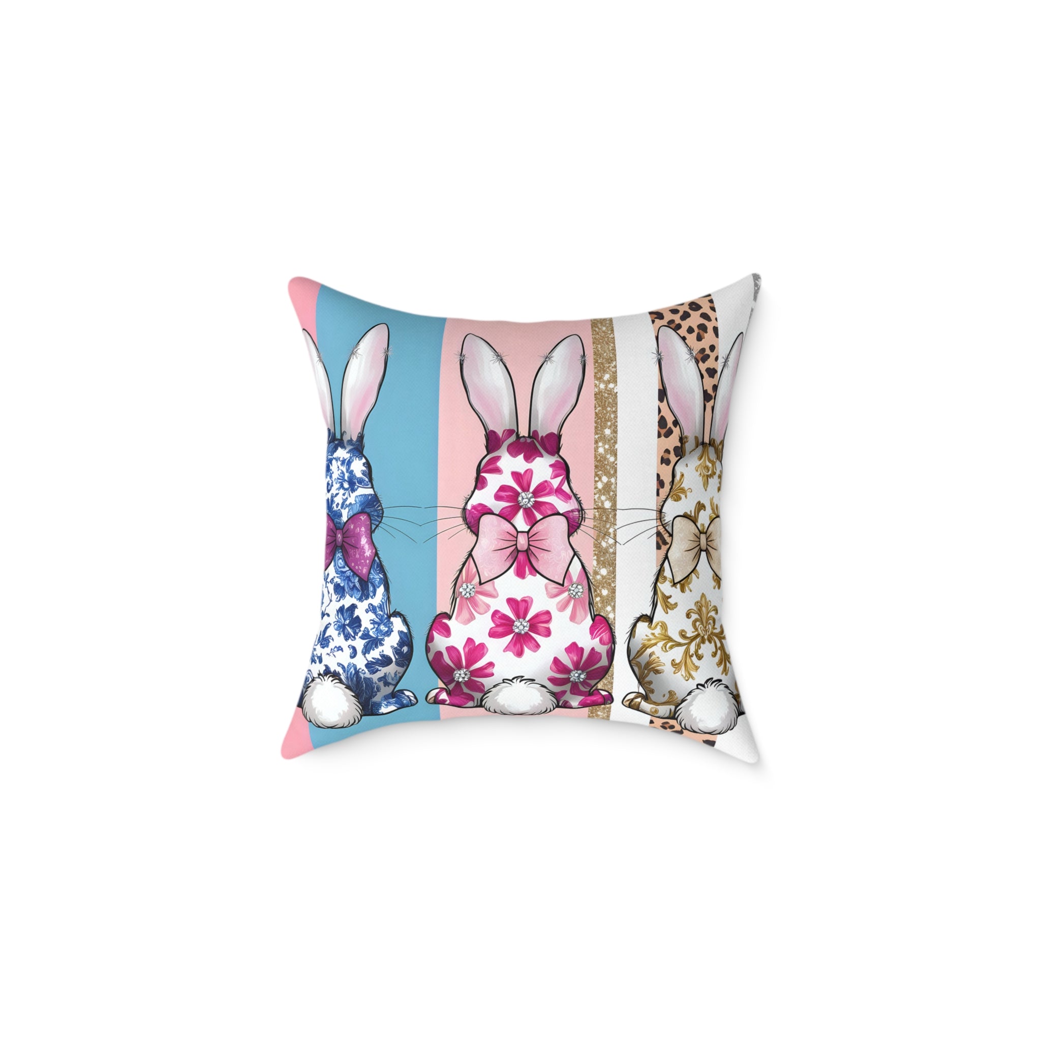 Pink Bunny Trio Throw Pillow | Cottagecore Rabbit Decor Cushion | Farmhouse Easter Bunny Accent Pillow | Cute Spring Home Decor | Gumpert Homestead