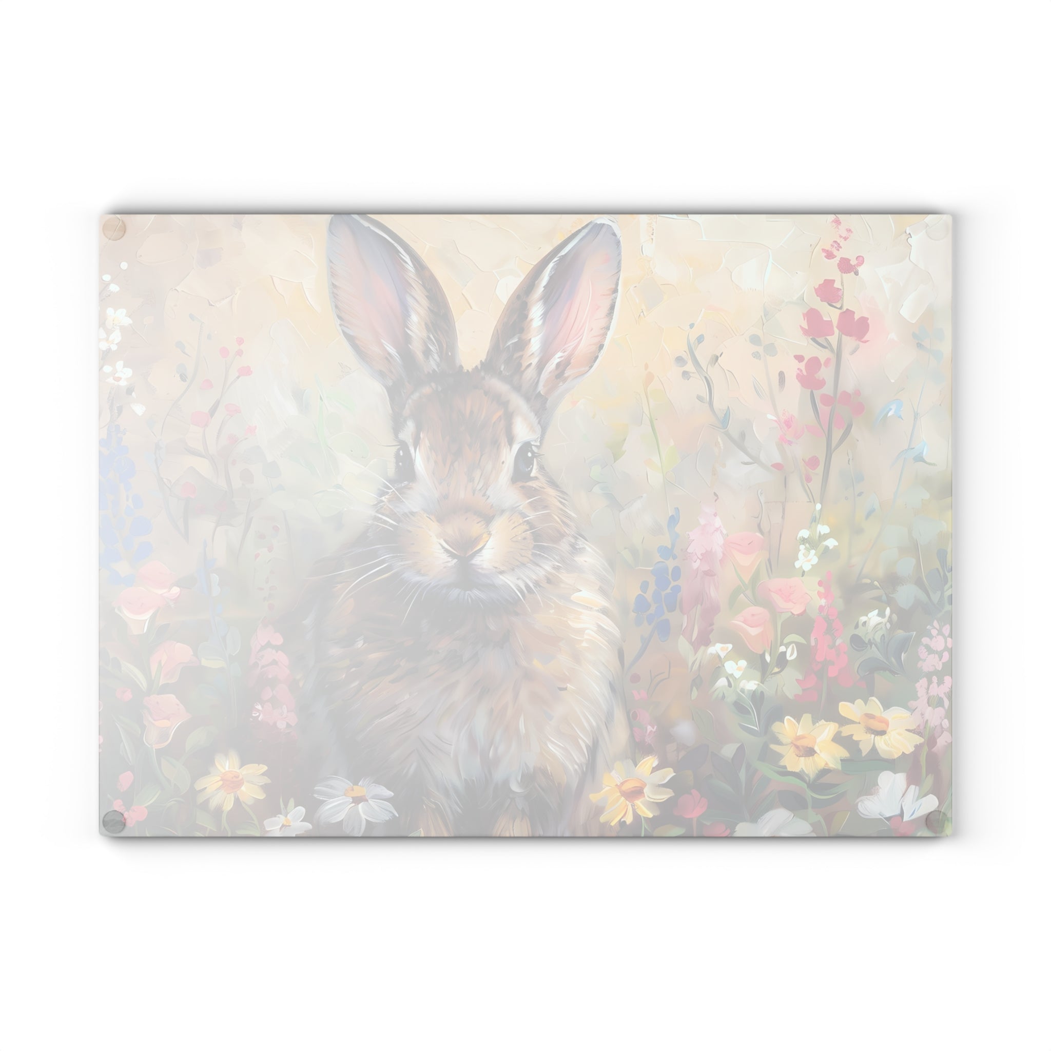 Wildflower Bunny Glass Cutting Board | Rustic Rabbit Kitchen Decor | Cottagecore Watercolor Tempered Glass Cutting Board | Gumpert Homestead