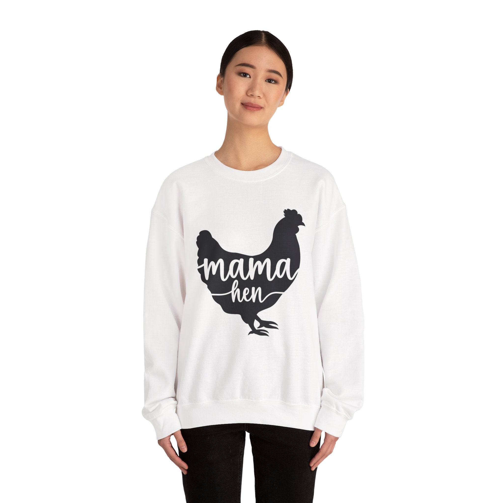 Mama Hen Sweatshirt – Minimalist Chicken Mom Crewneck, Neutral Farmhouse Homestead Pullover, Unisex Gildan 18000