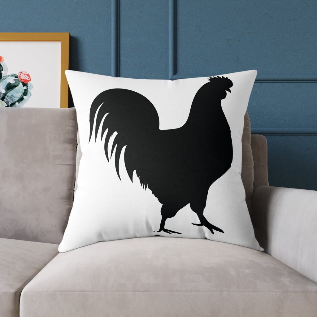 Farmhouse Rooster Silhouette Throw Pillow – Rustic Chicken Decor Cushion, Neutral Country Homestead Accent Pillow