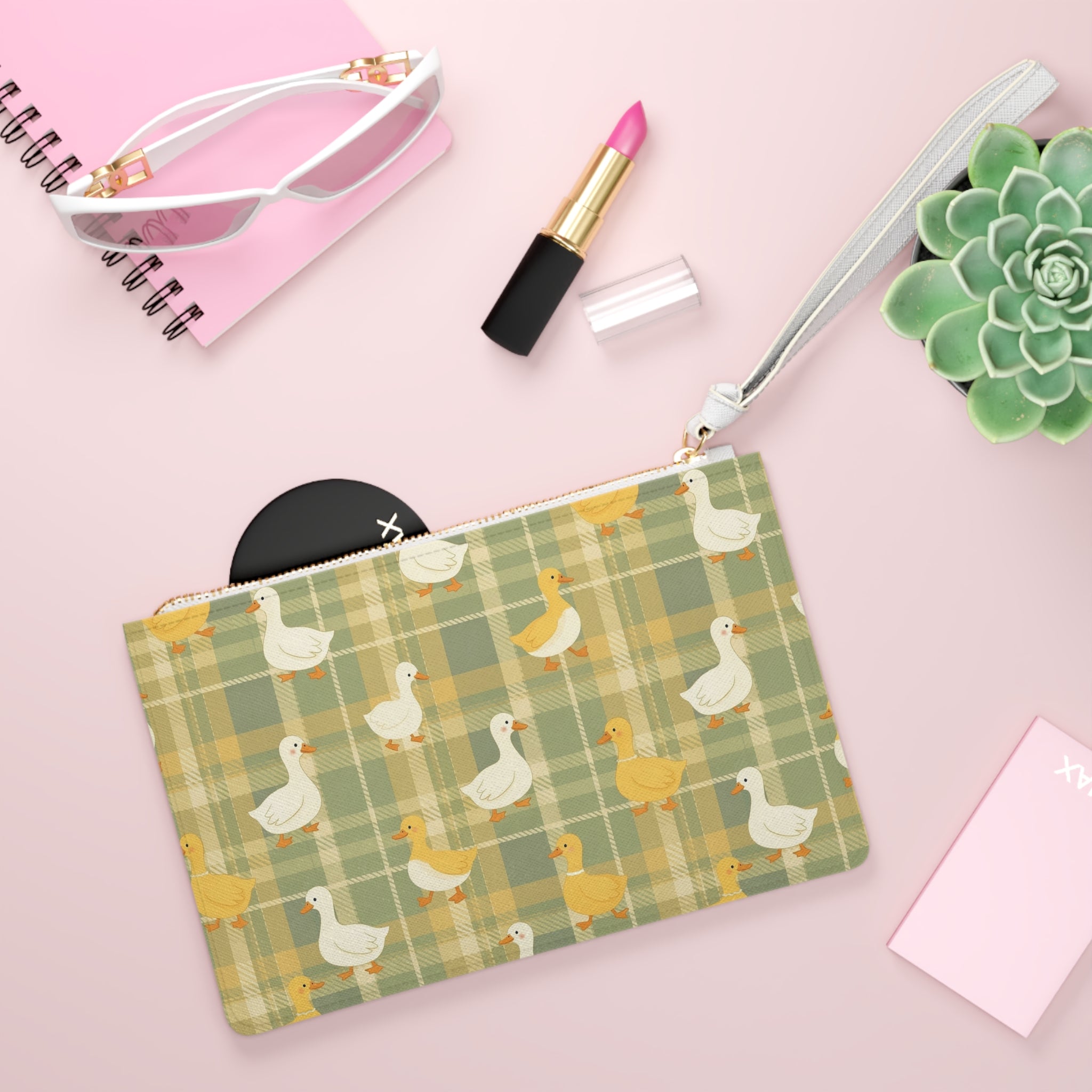 Gingham Goose Clutch Bag | Cottagecore Farmhouse Wristlet Purse | Goose Pattern Makeup Bag | Country Farm Animal Zipper Pouch | Homestead Gift