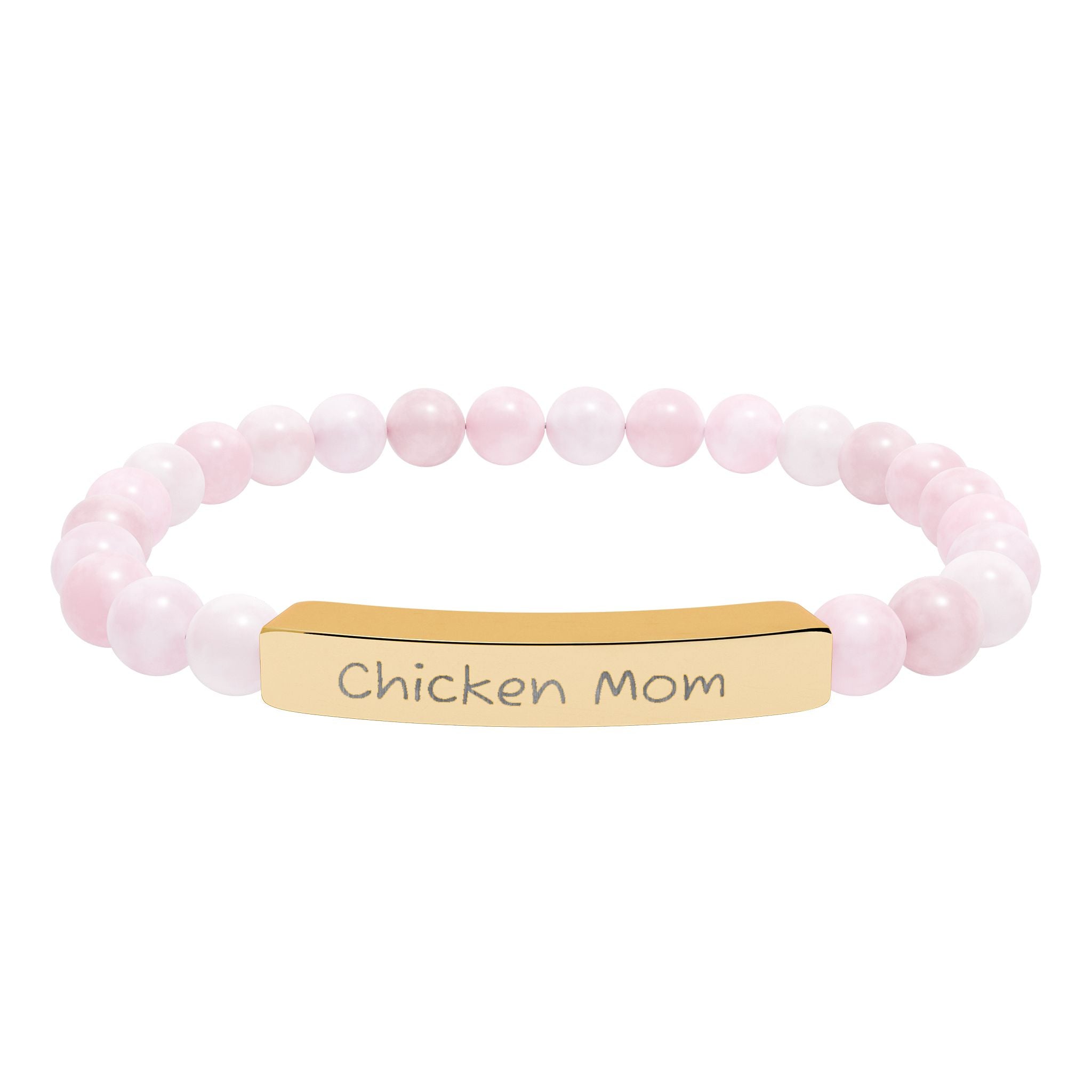 Chicken Mom Natural Stone Stretch Bracelet – Engraved Farm Jewelry, Backyard Chicken Lover Gift, Rustic Homestead Bracelet