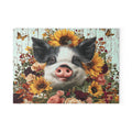 Sunflower Pig Glass Cutting Board – Rustic Farm Pig Kitchen Decor, Floral Farmhouse Cutting Board, Country Homestead Kitchen Gift
