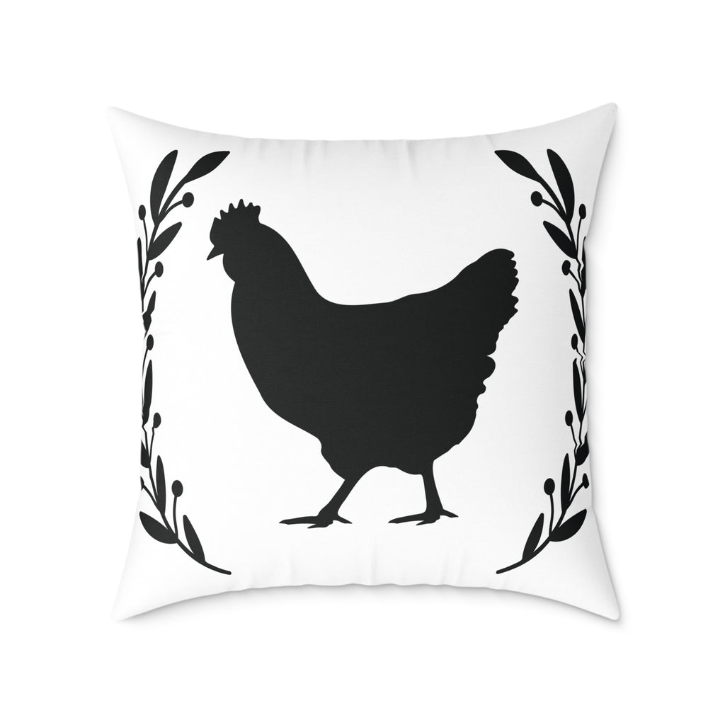 Farmhouse Chicken Silhouette Throw Pillow – Rustic Chicken Decor Cushion, Neutral Country Homestead Accent Pillow
