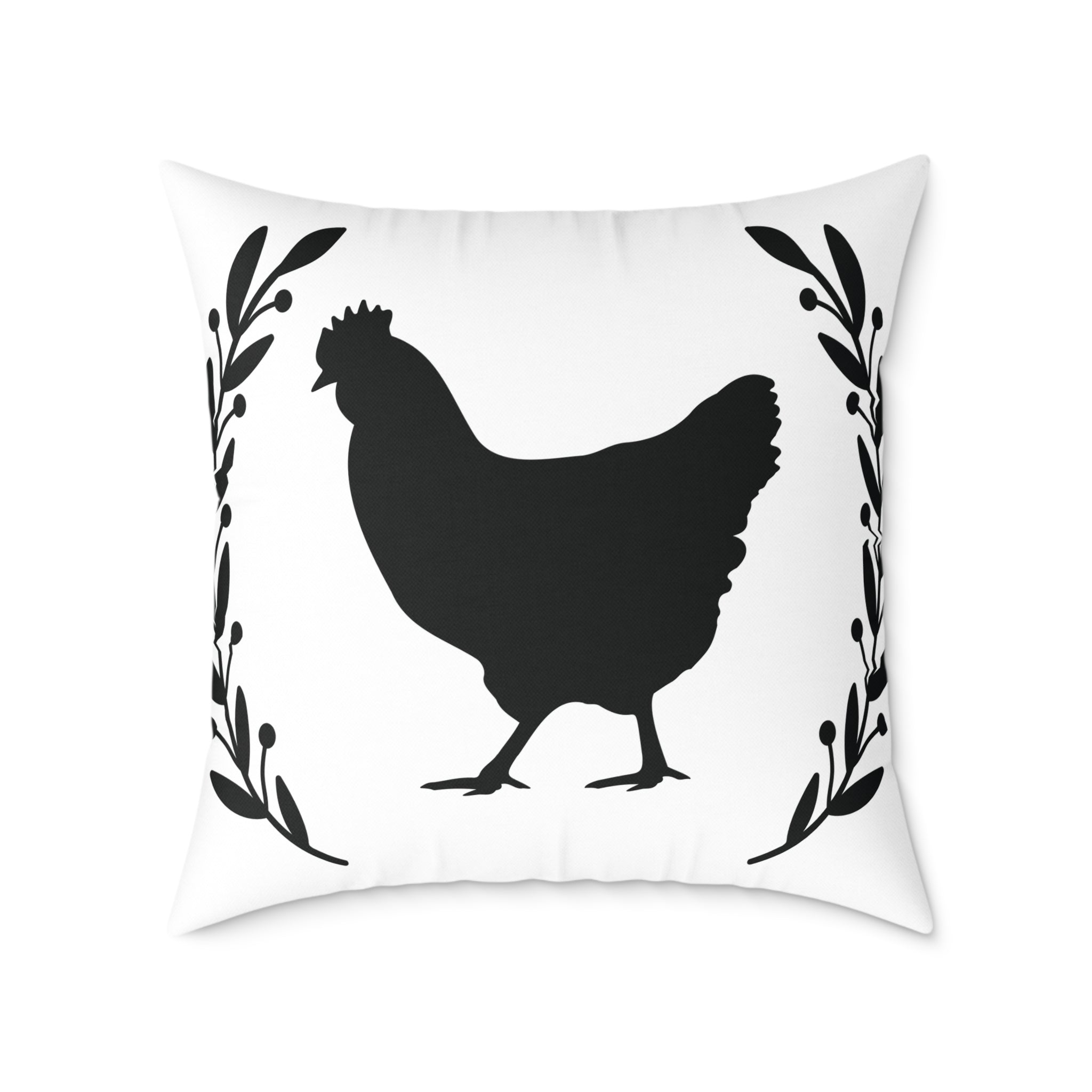Farmhouse Chicken Silhouette Throw Pillow – Rustic Chicken Decor Cushion, Neutral Country Homestead Accent Pillow