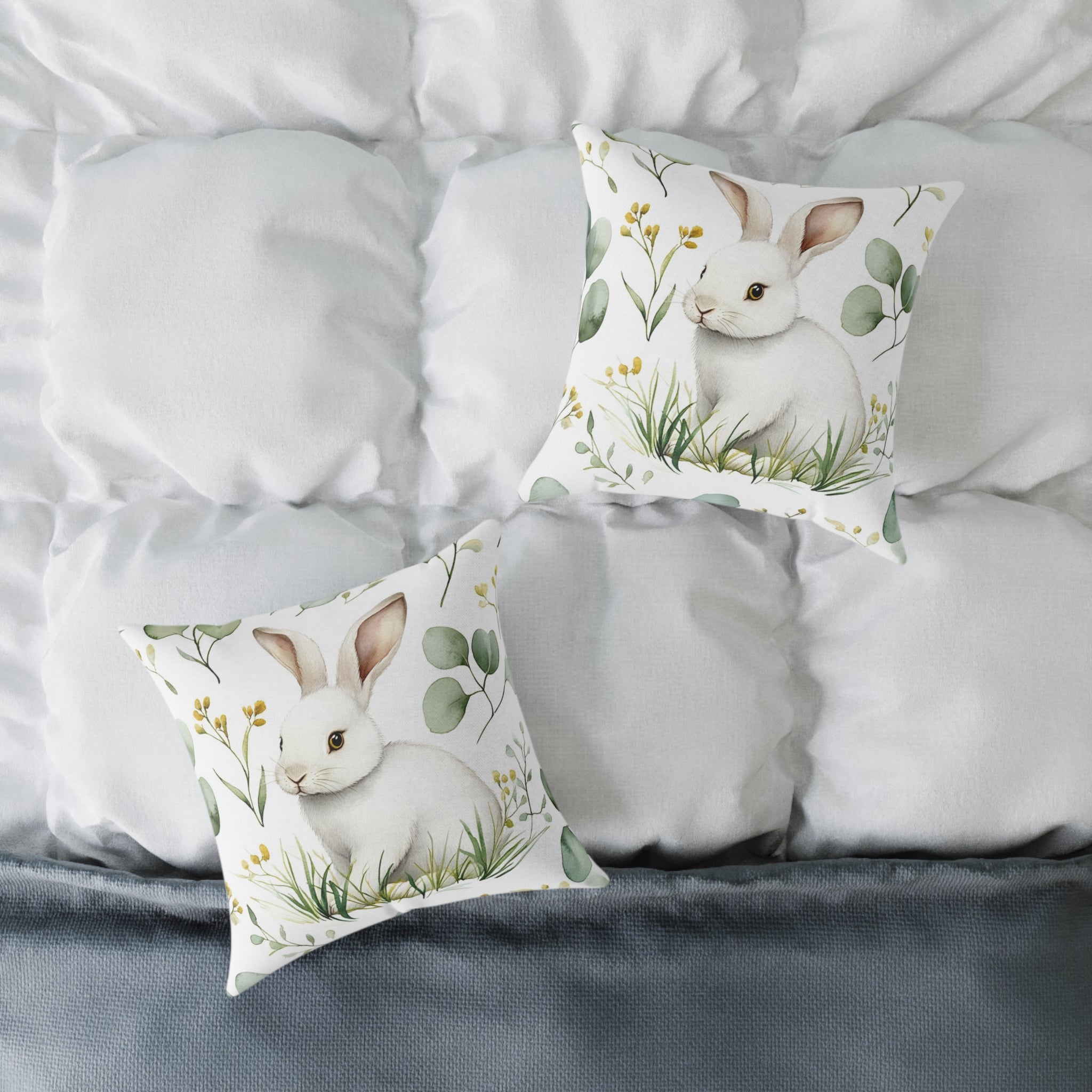 White Bunny Throw Pillow | Cottagecore Rabbit Accent Pillow | Farmhouse Bunny Decor Cushion | Woodland Rabbit Home Decor | Gumpert Homestead