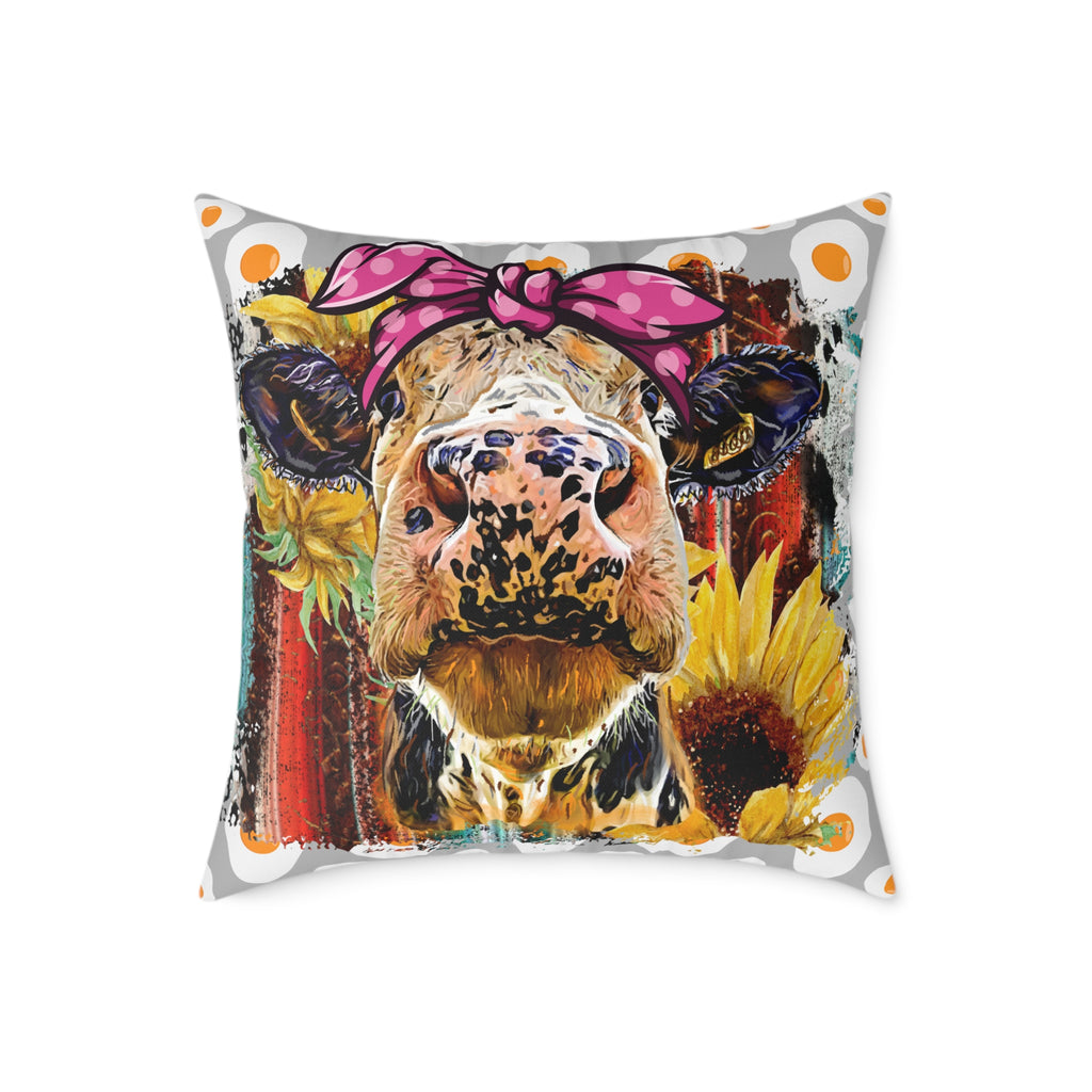 Funny Cow Throw Pillow | Farmhouse Cow Accent Pillow | Sunflower Highland Cow Decor Cushion | Rustic Country Home Decor | Gumpert Homestead
