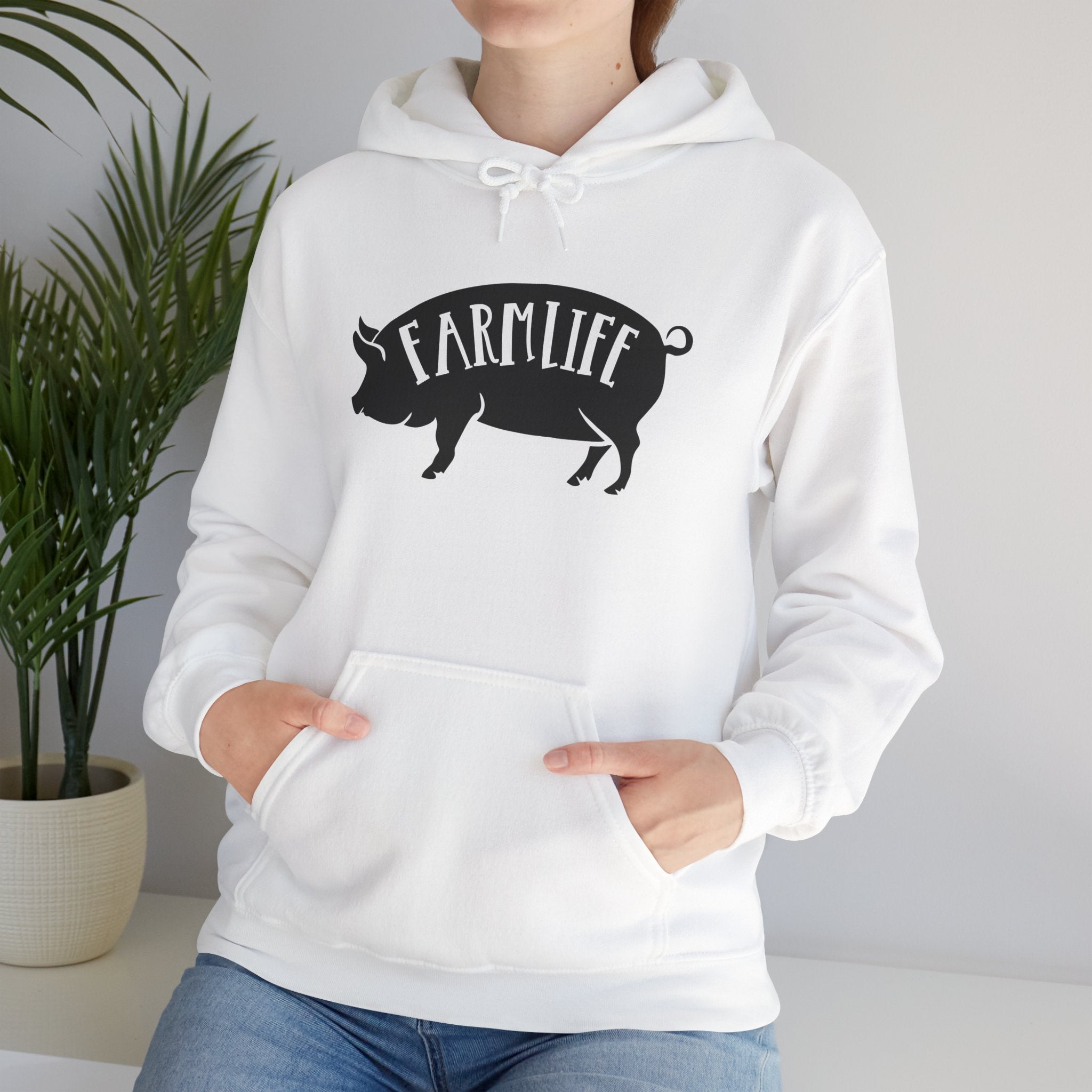 Farmhouse Pig Silhouette Hoodie – Farm Life Sweatshirt, Pig Lover Pullover, Homestead Hoodie, Mini Pig Apparel, Farm Animal Hoodie, Country Living Unisex Hoodie