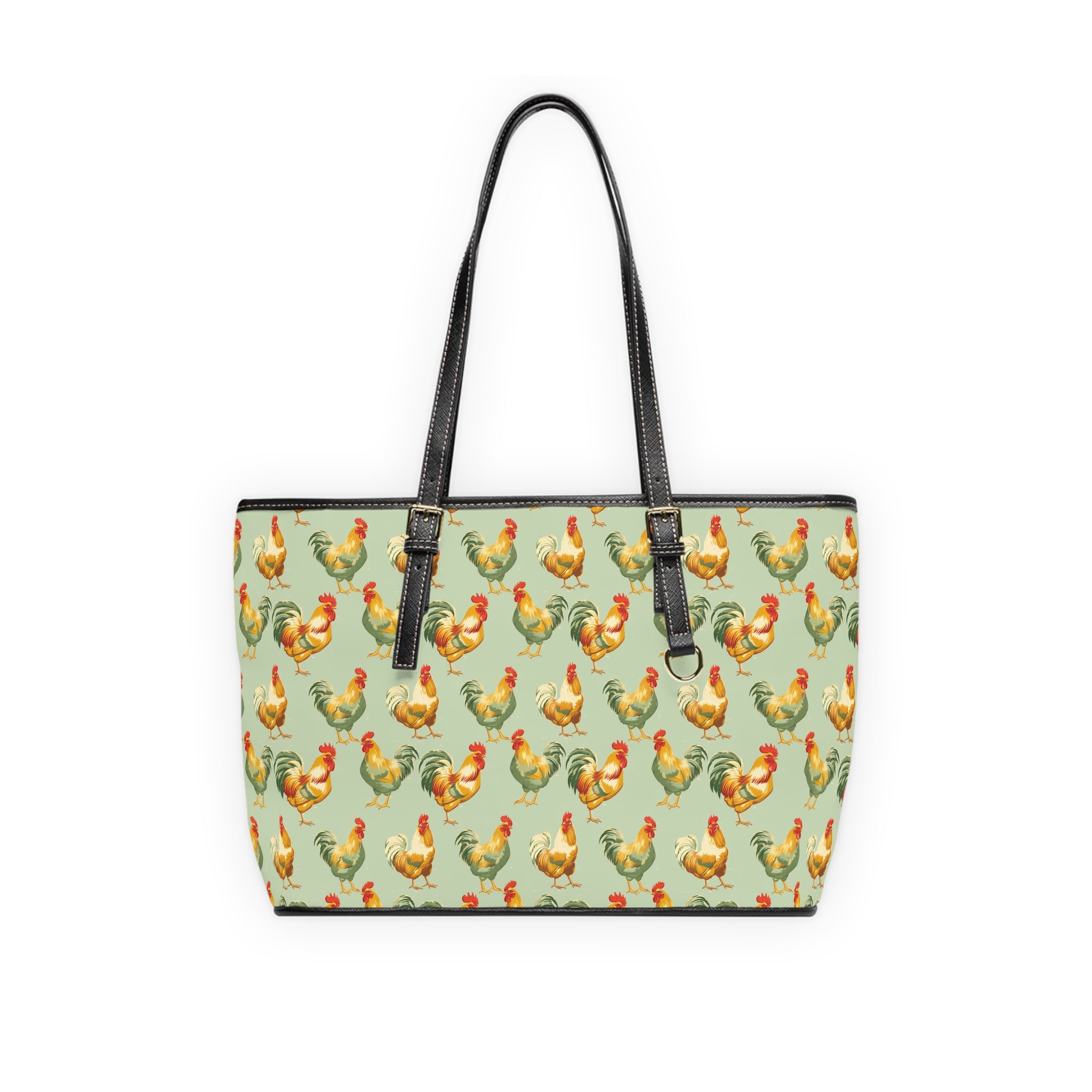 Sage Chicken Print PU Leather Shoulder Bag – Farmhouse Chicken Tote, Cute Hen Pattern Purse, Farm Life Handbag, Backyard Chicken Lover Bag