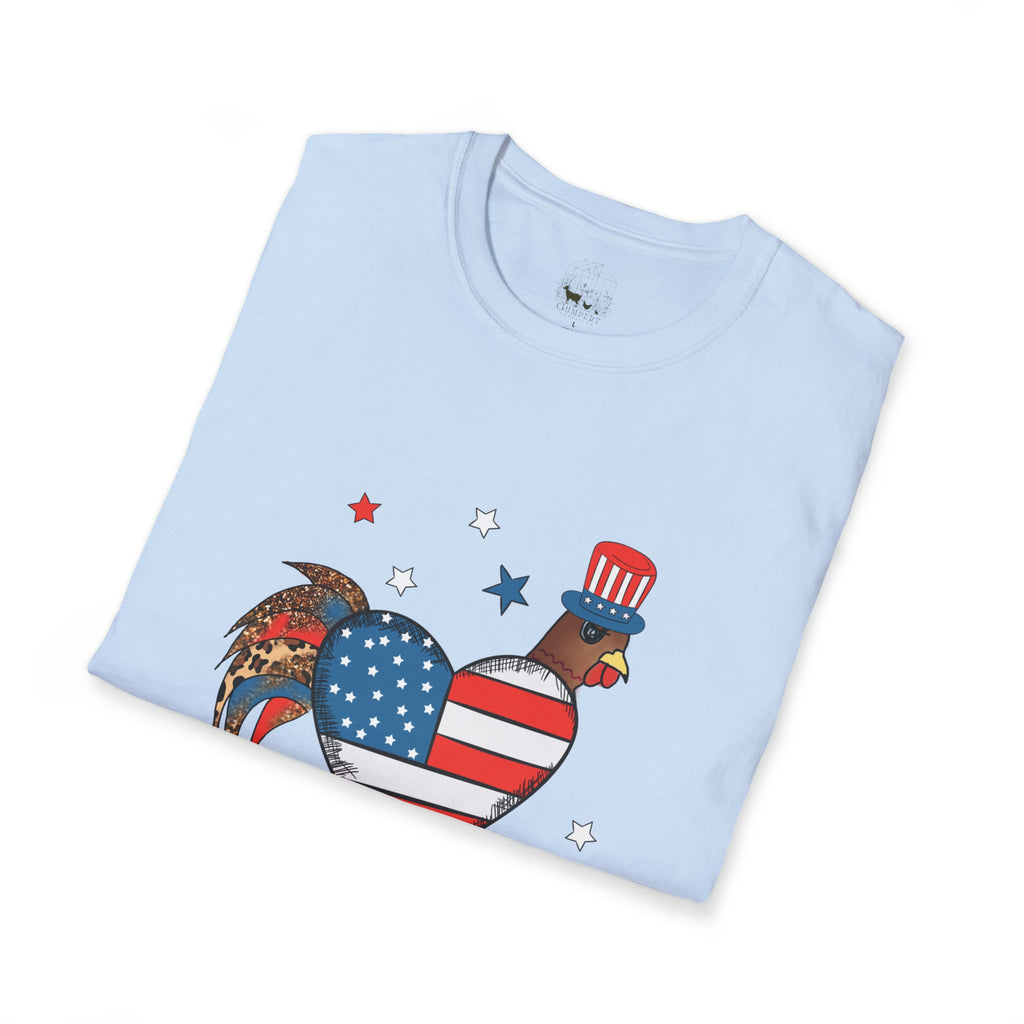 Happy 4th of July Chicken T-Shirt – Patriotic Rooster & Hen Shirt, American Flag Farm Tee, Backyard Chicken Shirt, Homestead Independence Day Apparel
