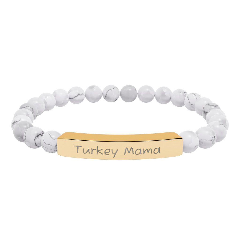 Turkey Mama Natural Stone Stretch Bracelet – Engraved Turkey Lover Jewelry, Farm Mom Gift, Rustic Homestead Bracelet