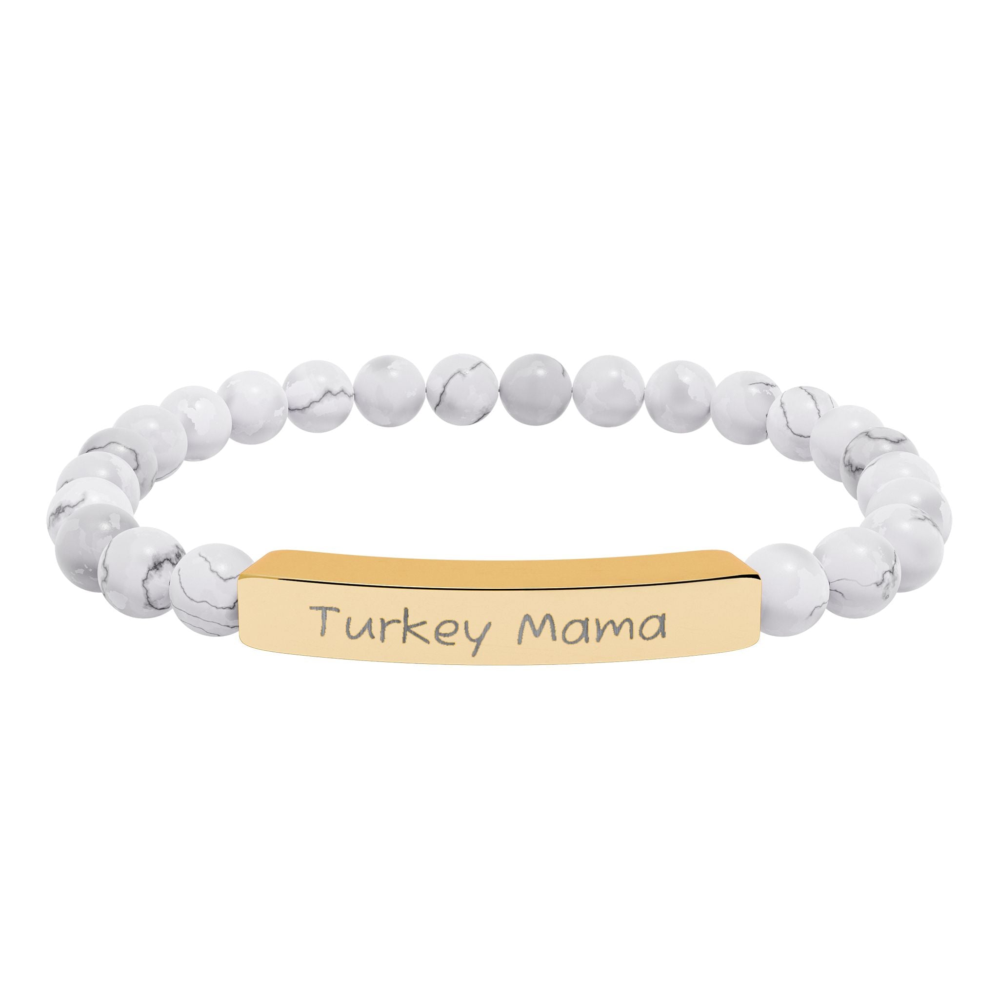 Turkey Mama Natural Stone Stretch Bracelet – Engraved Turkey Lover Jewelry, Farm Mom Gift, Rustic Homestead Bracelet